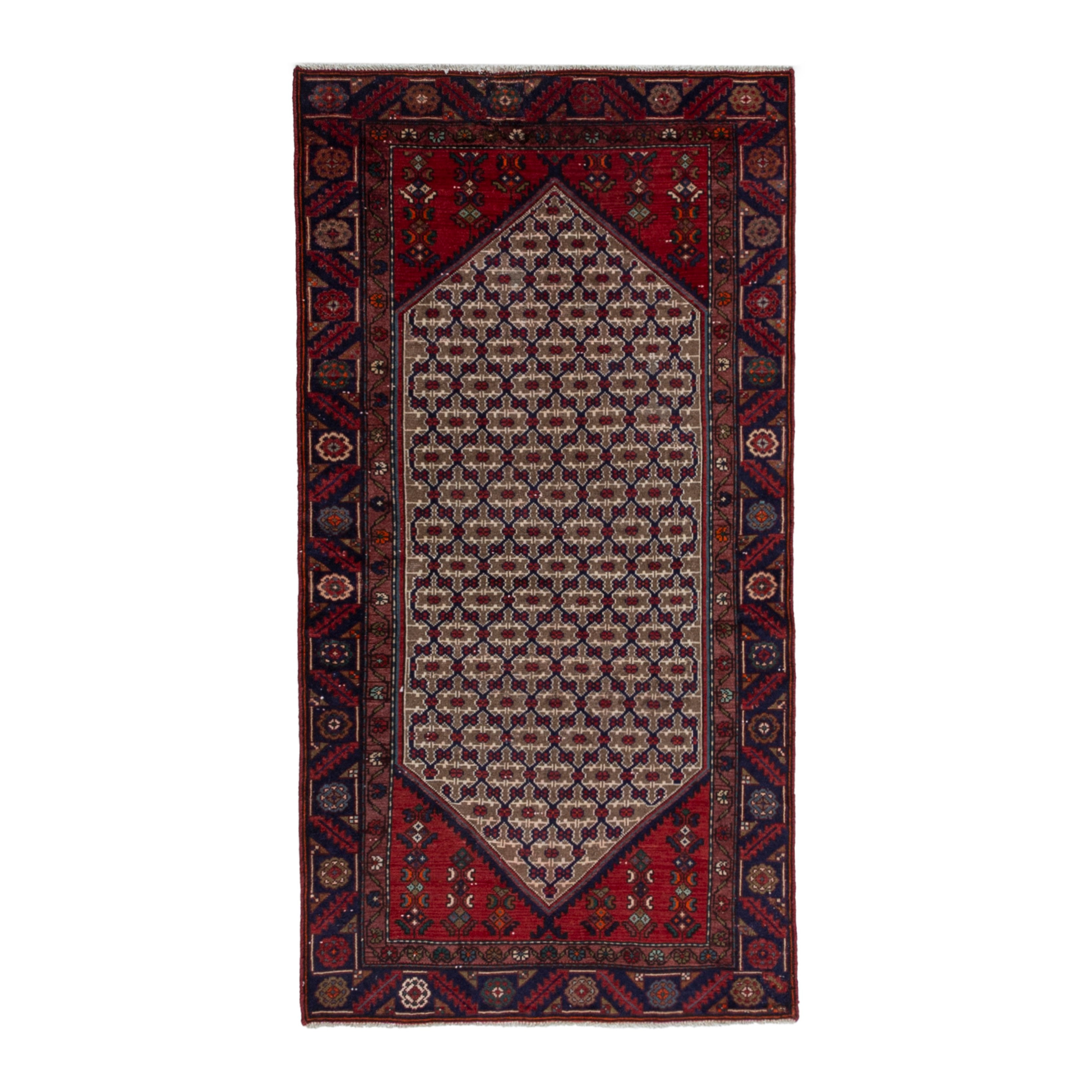 Persian Songhor area rug in cream and burgundy, 3'7" x 6'9"
