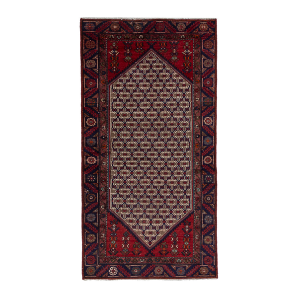 Persian Songhor area rug in cream and burgundy, 3'7" x 6'9"