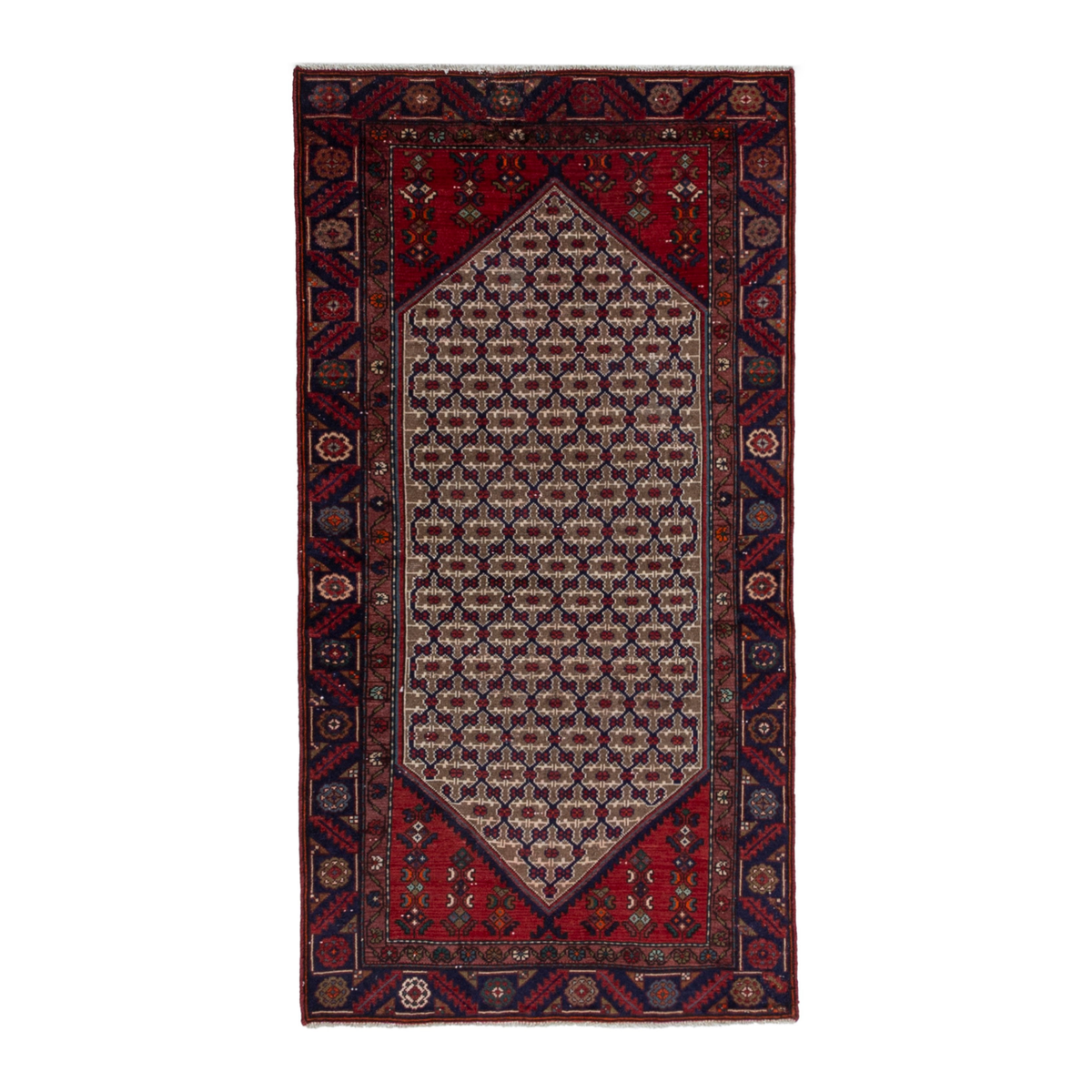 Persian Songhor area rug in cream and burgundy, 3'7" x 6'9"