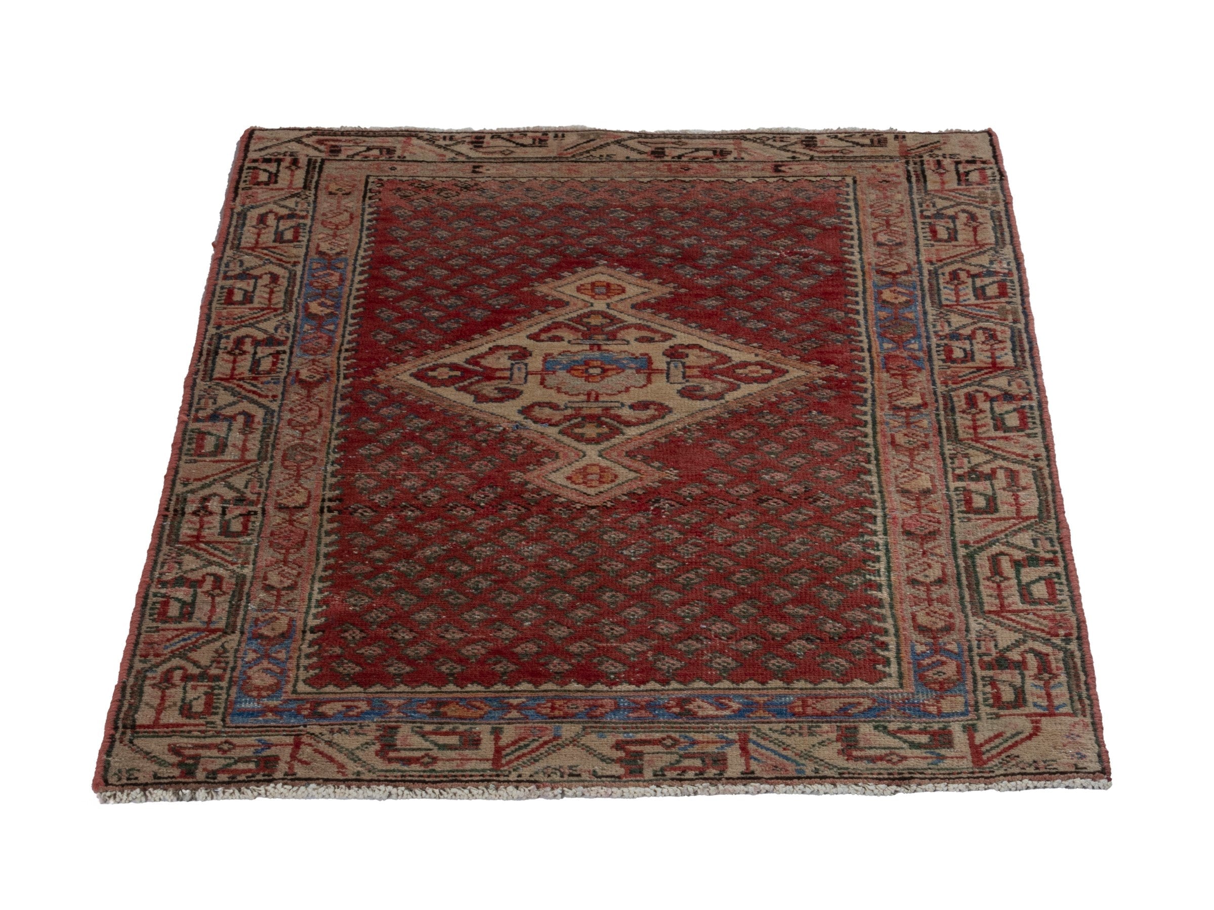 Persian Arak accent rug in deep red and tan, view 2 of 17