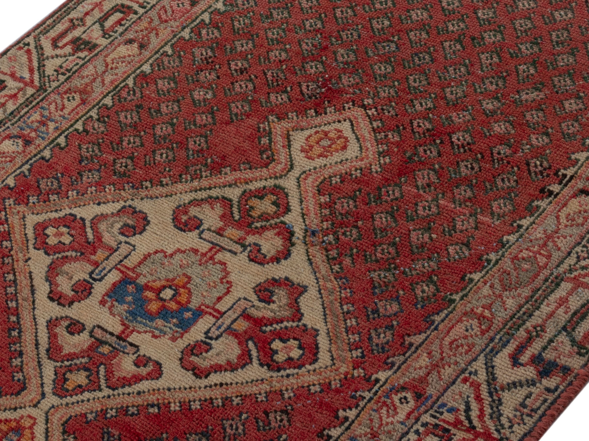 Persian Arak accent rug in deep red and tan, view 4 of 17