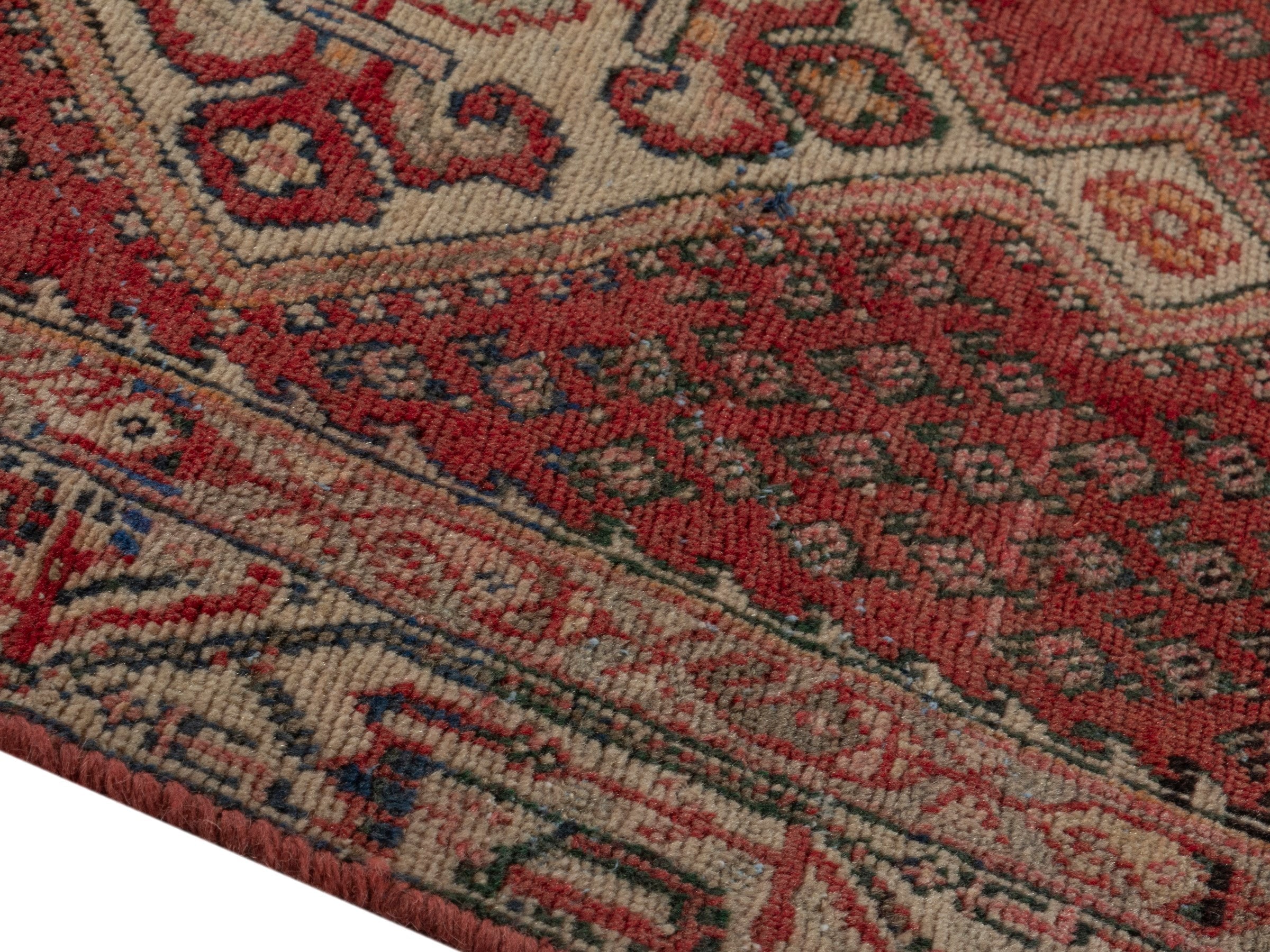 Persian Arak accent rug in deep red and tan, view 8 of 17