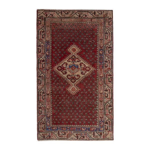 Persian Arak accent rug in deep red and tan, 2'11" x 5'