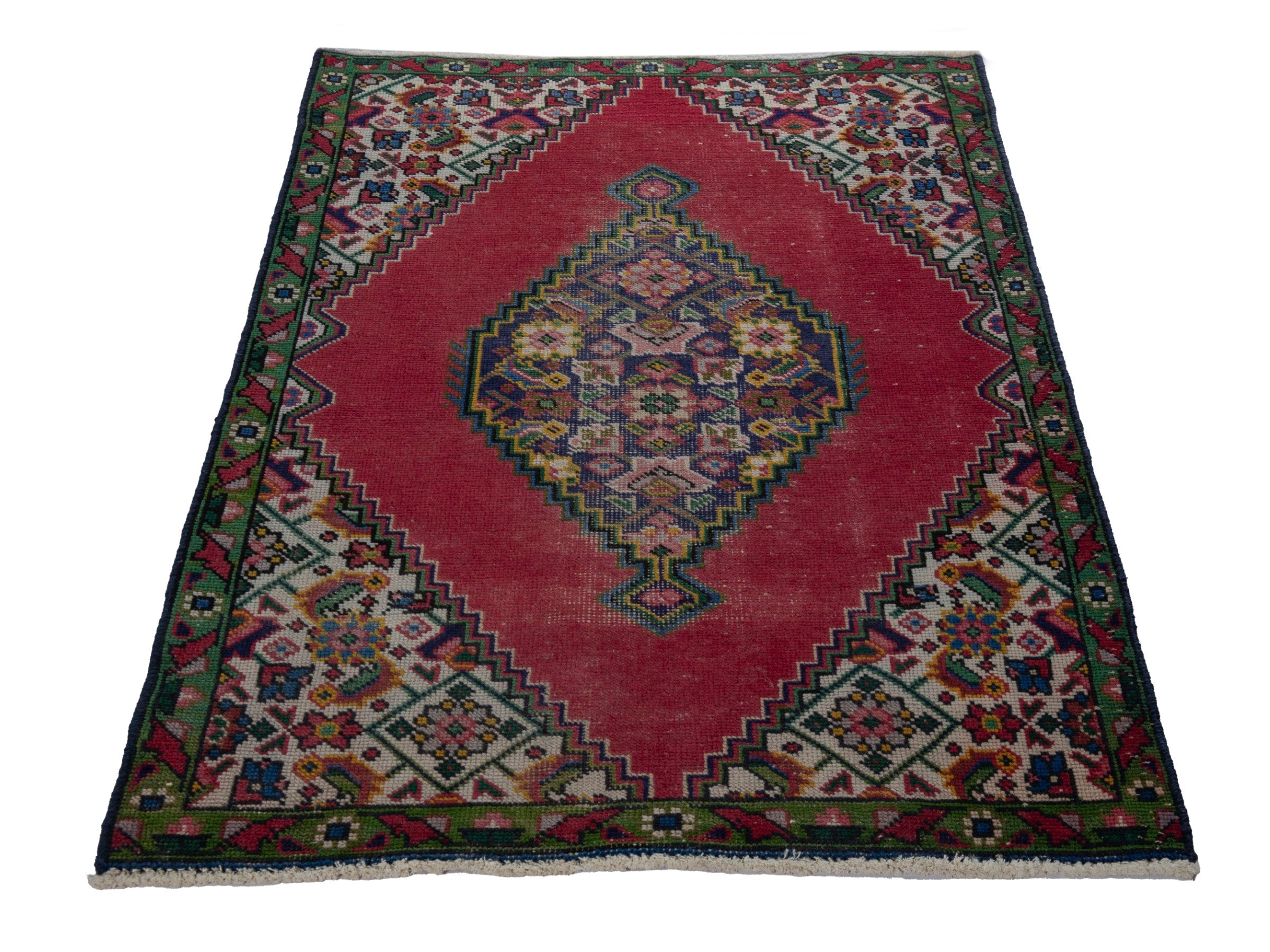 Persian Tabriz accent rug in deep red and cream, view 2 of 17