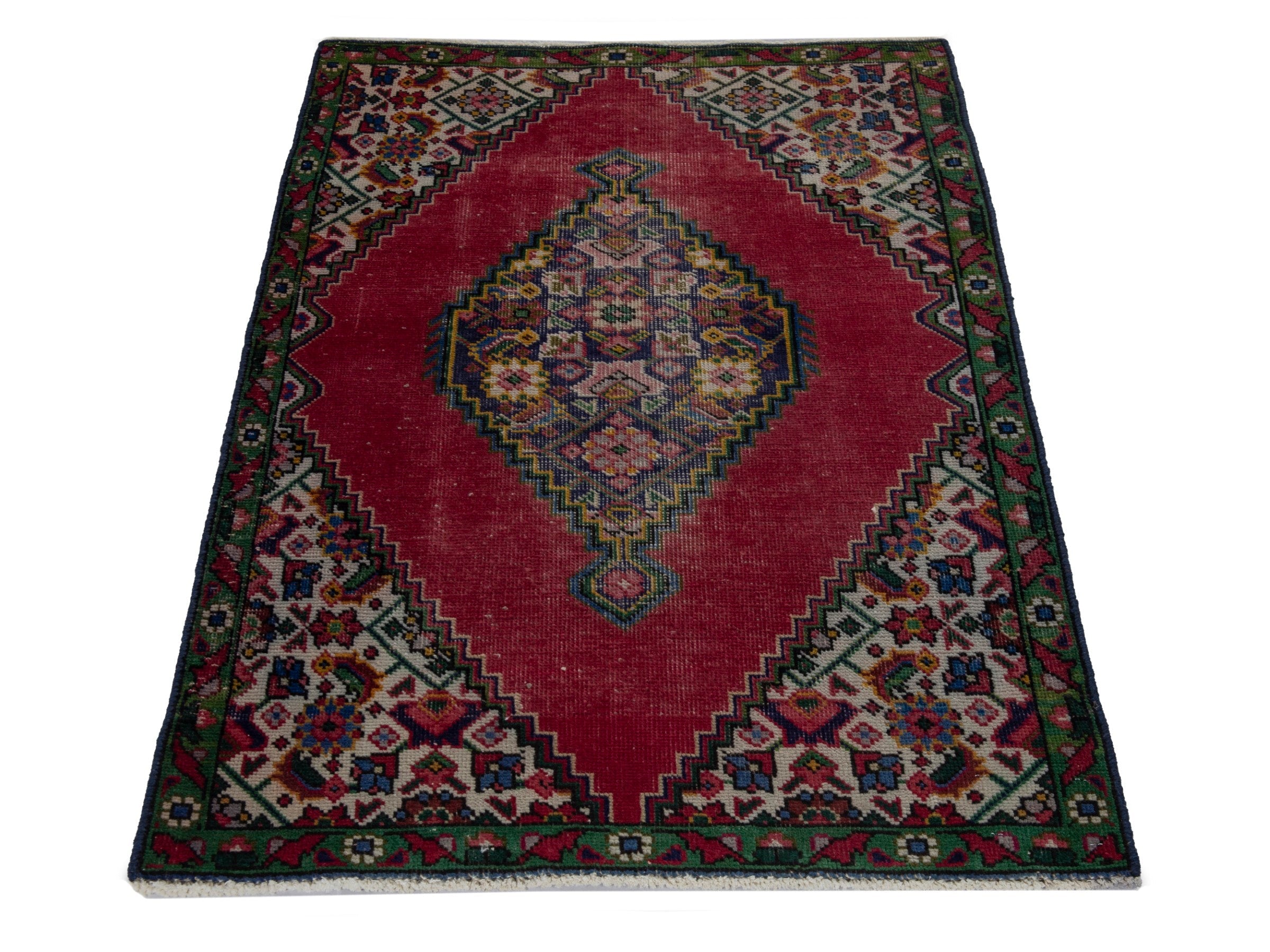 Persian Tabriz accent rug in deep red and cream, view 3 of 17