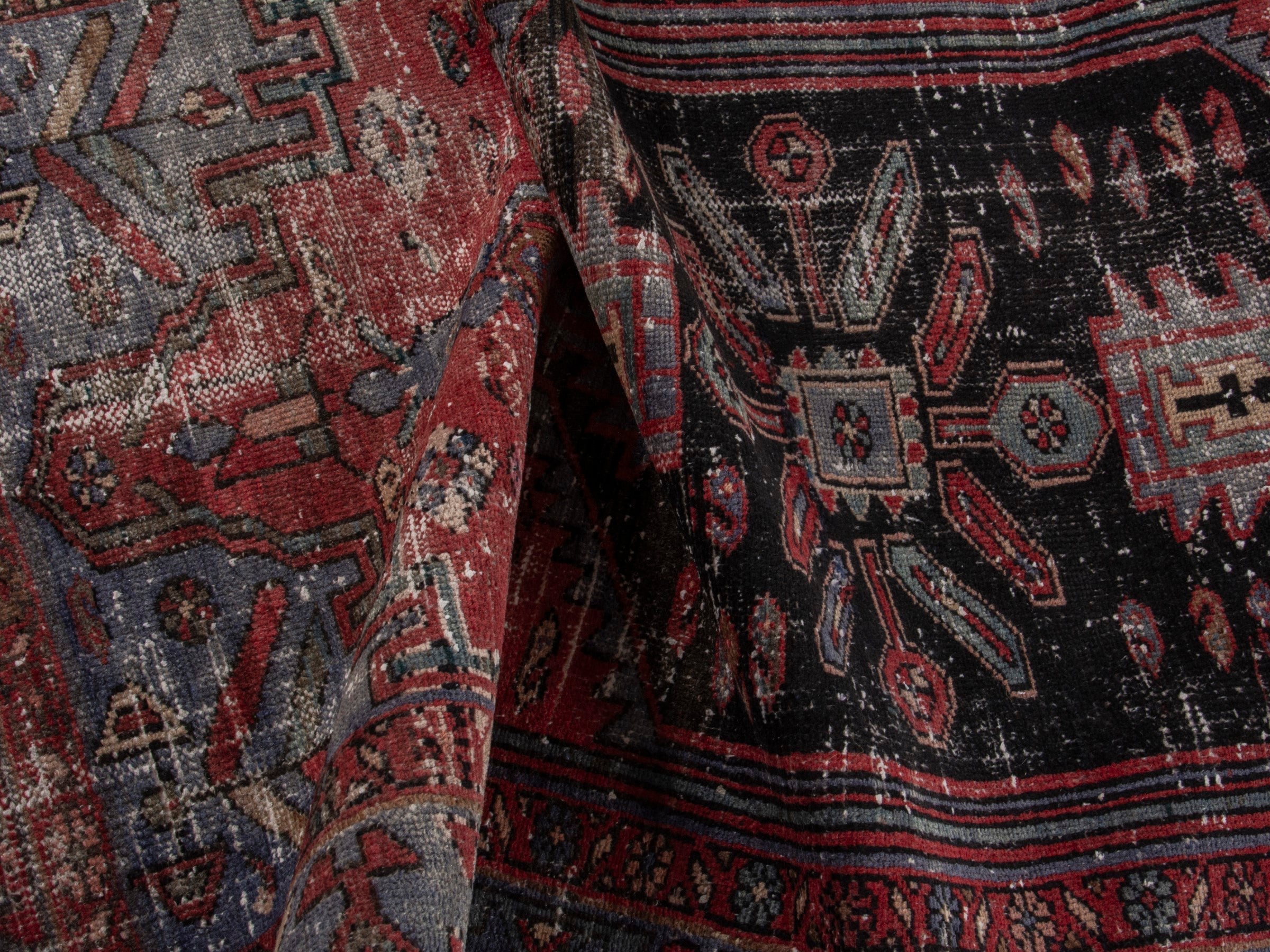 Persian Zanjan area rug in faded red and black cherry, view 19 of 20