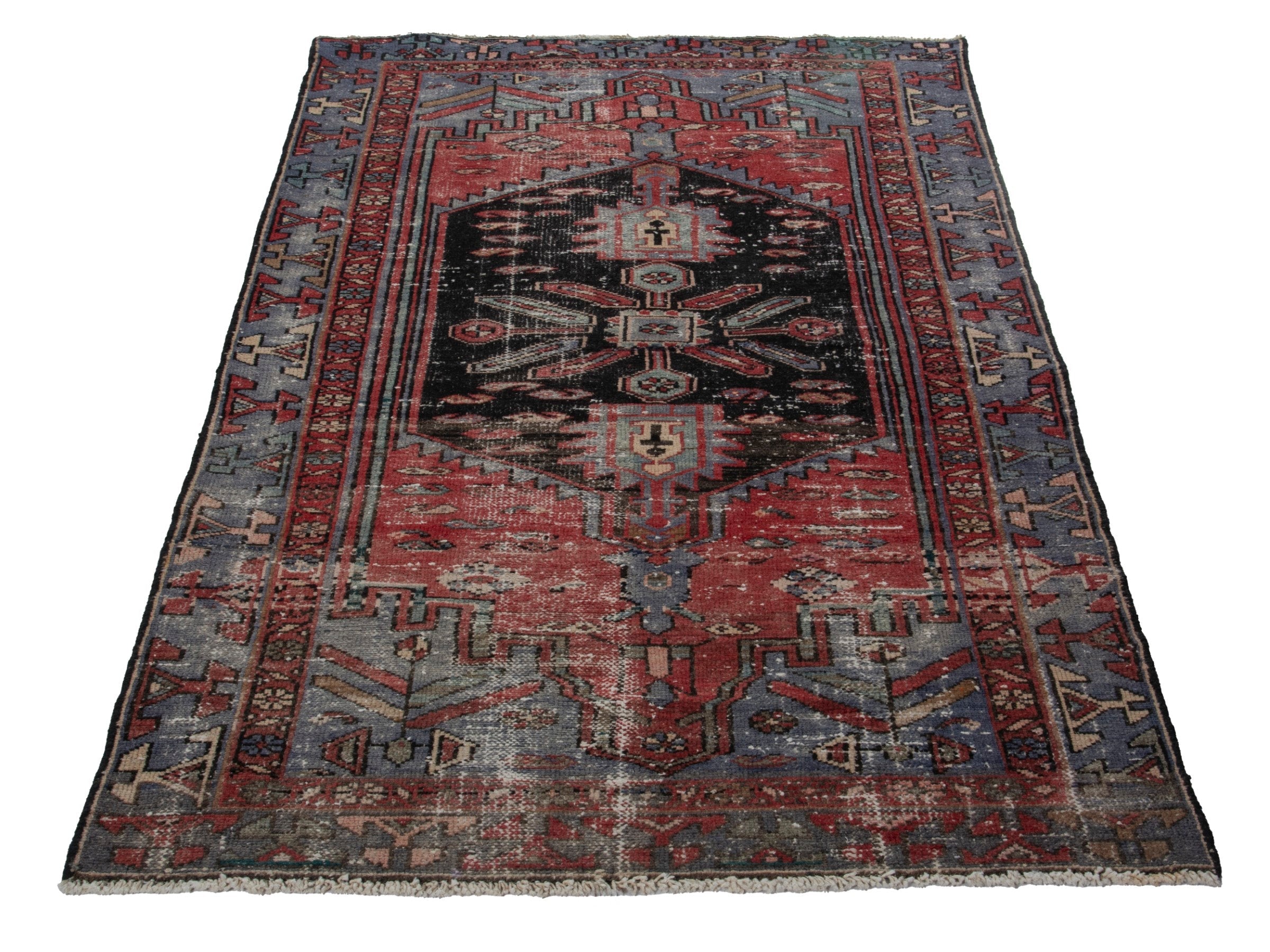 Persian Zanjan area rug in faded red and black cherry, view 3 of 20
