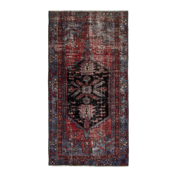 Persian Zanjan area rug in faded red and black cherry, 3'7" x 6'9"