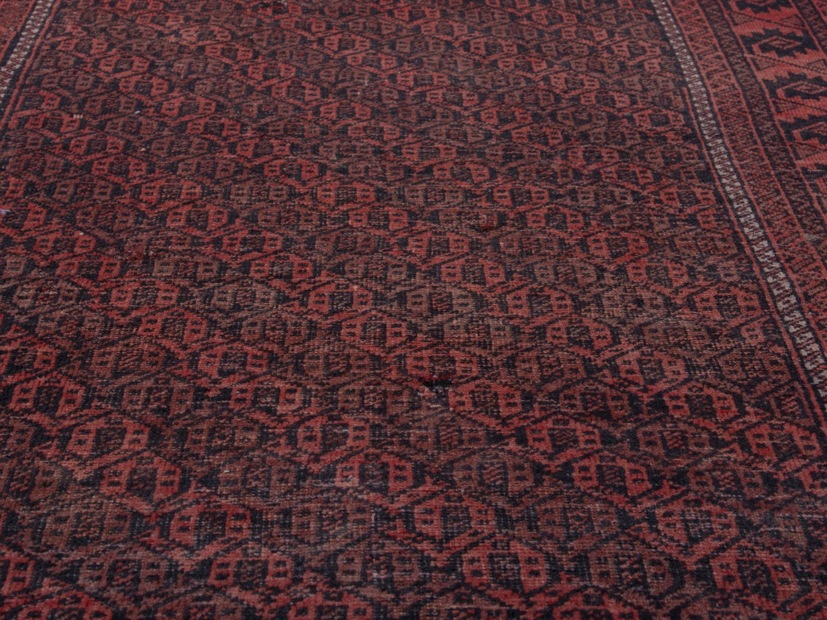 Persian Baluch accent rug in dark brown and faded red, view 11 of 21