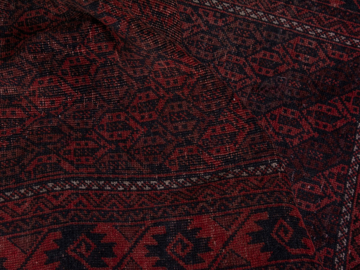 Persian Baluch accent rug in dark brown and faded red, view 17 of 21