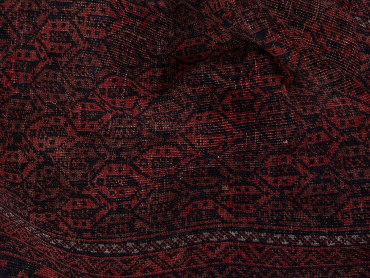 Persian Baluch accent rug in dark brown and faded red, view 18 of 21