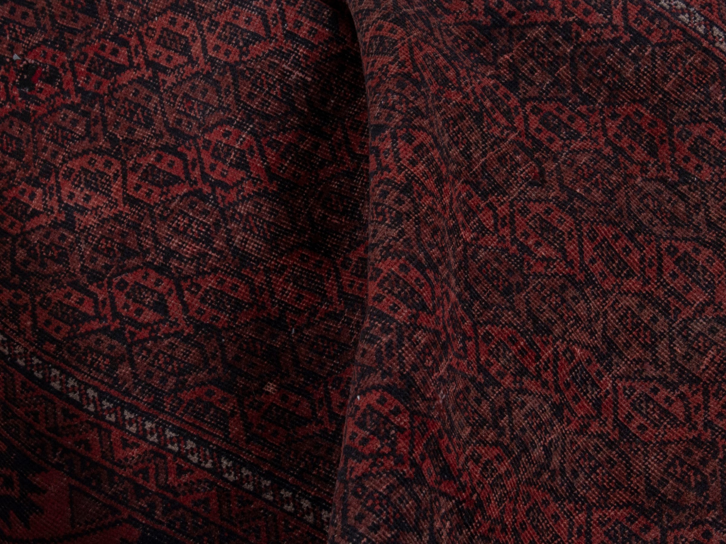 Persian Baluch accent rug in dark brown and faded red, view 19 of 20