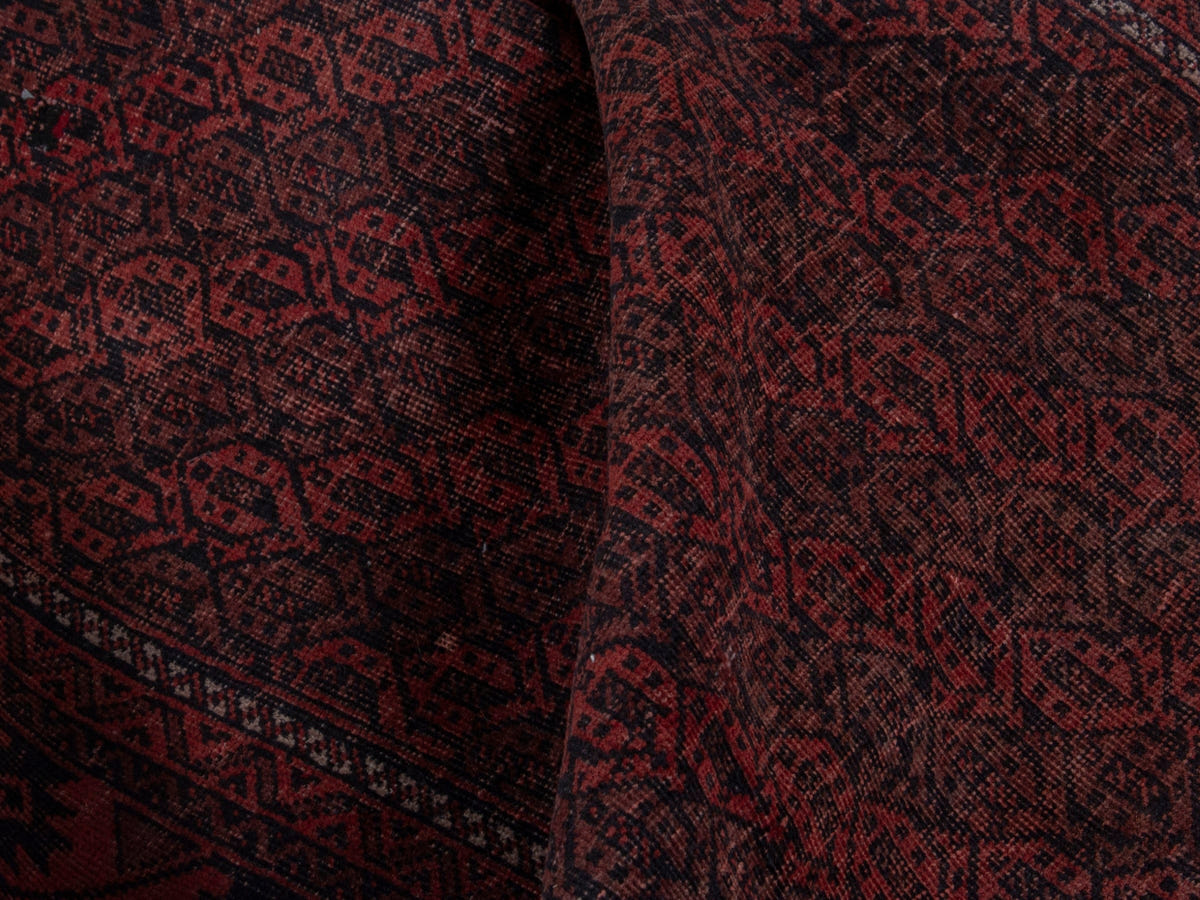 Persian Baluch accent rug in dark brown and faded red, view 20 of 21