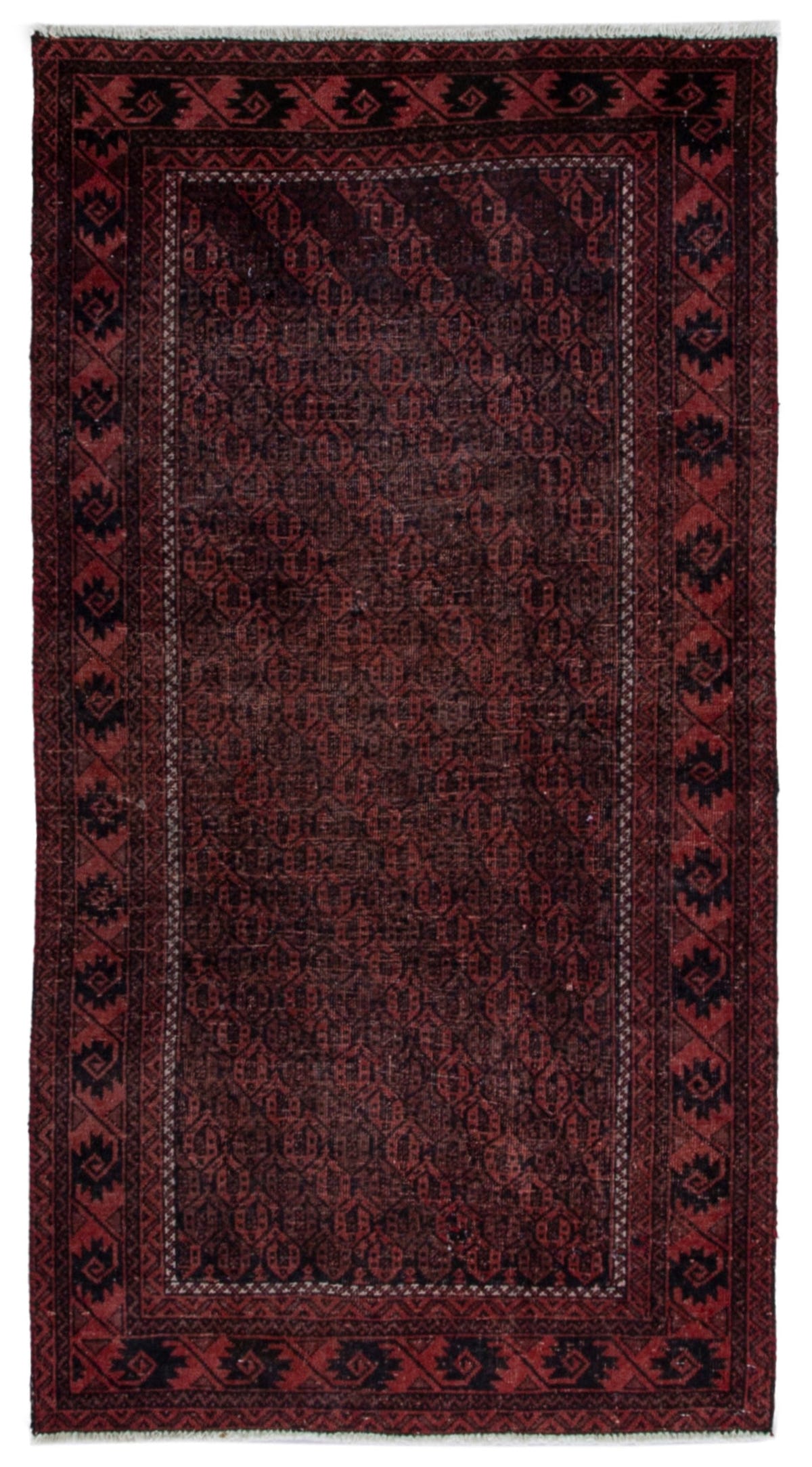 Persian Baluch accent rug in dark brown and faded red, view 2 of 21
