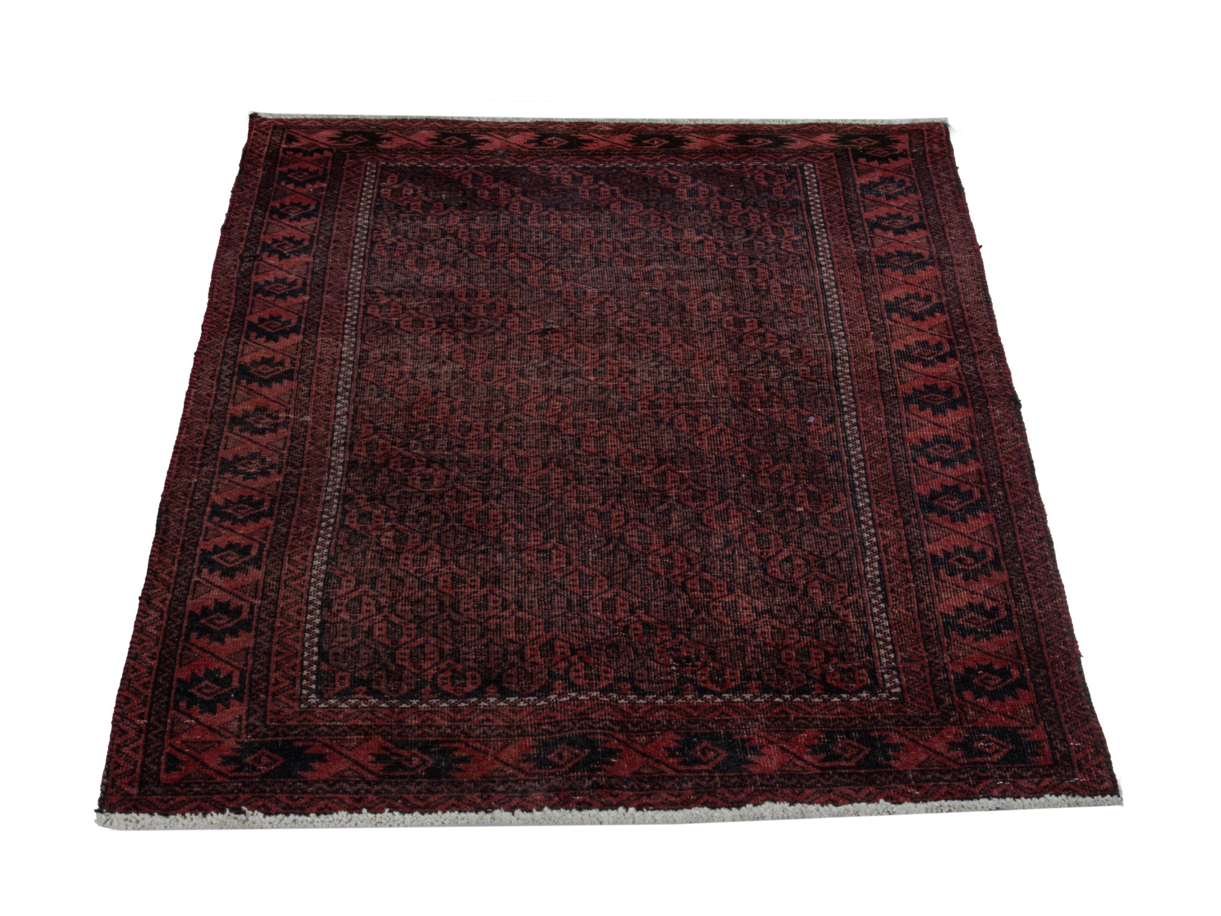 Persian Baluch accent rug in dark brown and faded red, view 2 of 20