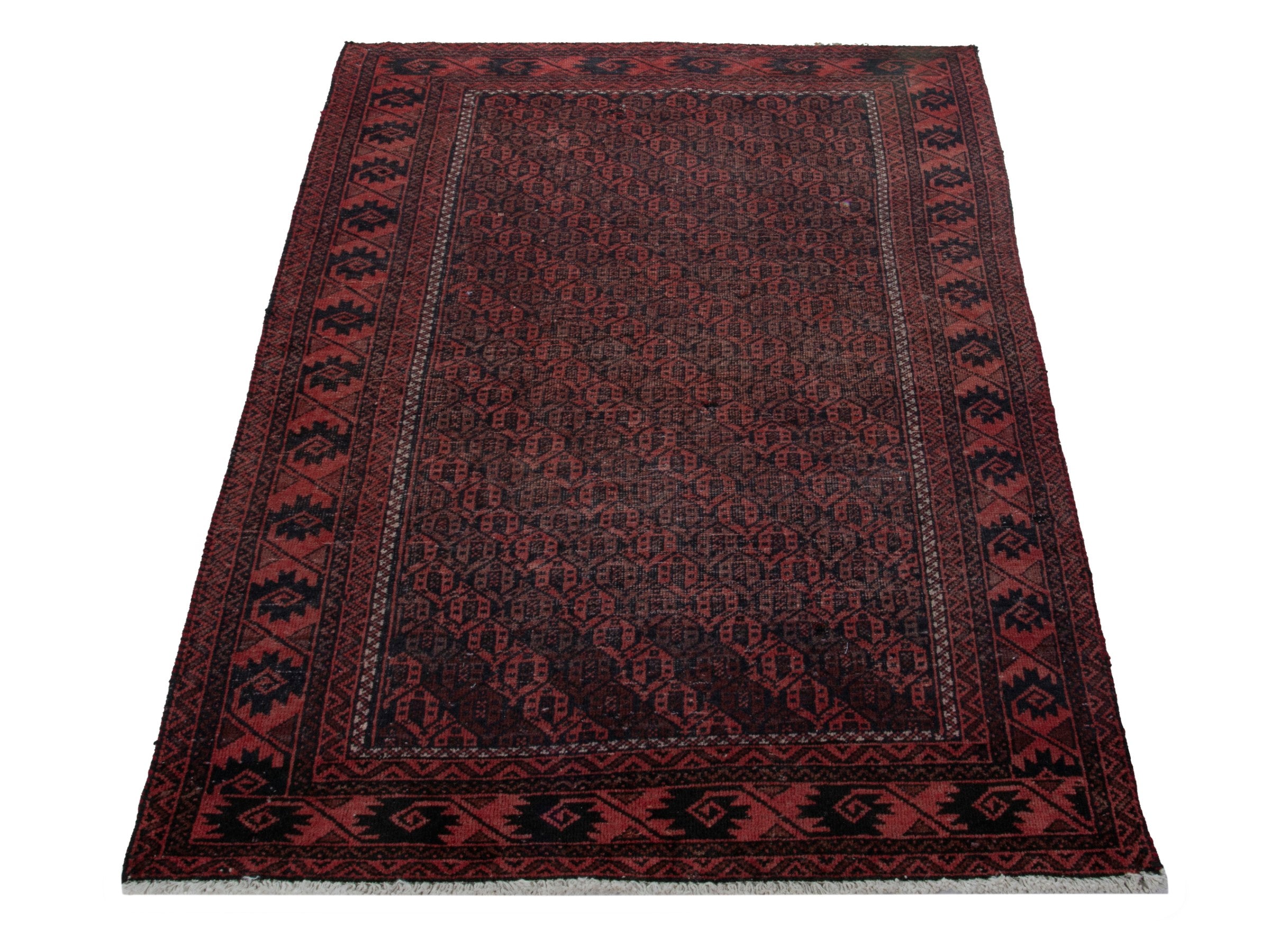 Persian Baluch accent rug in dark brown and faded red, view 3 of 20