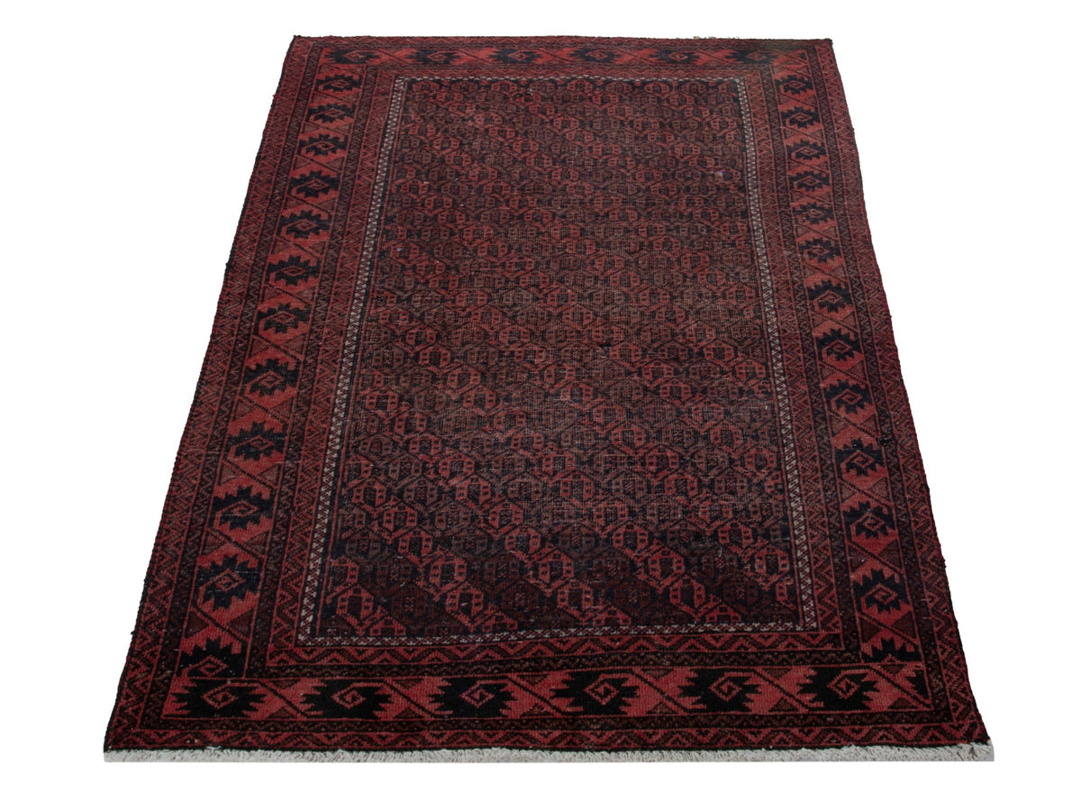 Persian Baluch accent rug in dark brown and faded red, view 4 of 21
