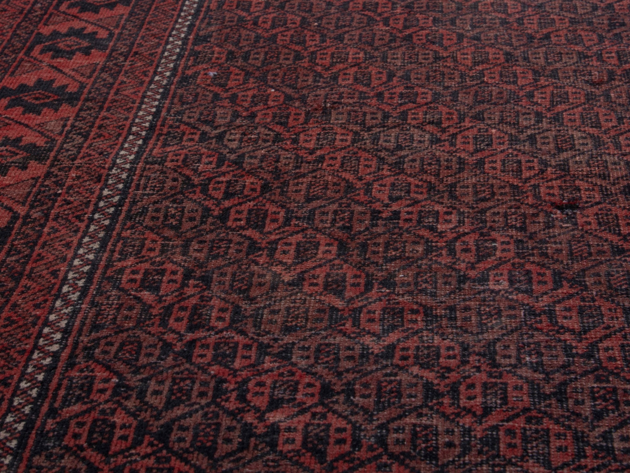 Persian Baluch accent rug in dark brown and faded red, view 9 of 20