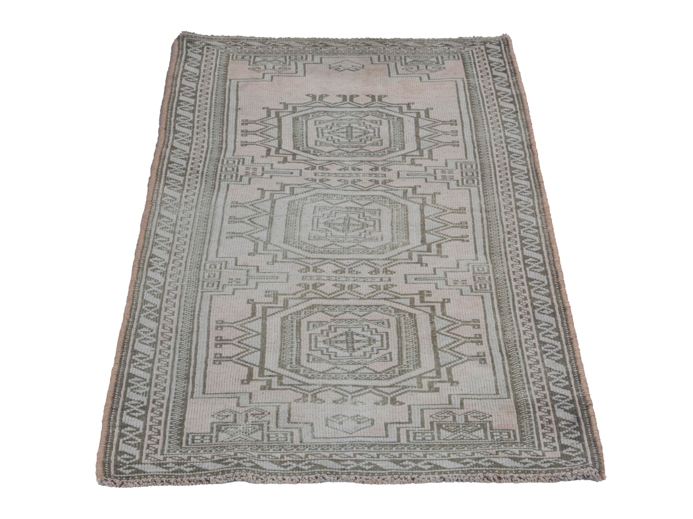 Persian Baluch accent rug in cream and greige, view 2 of 17