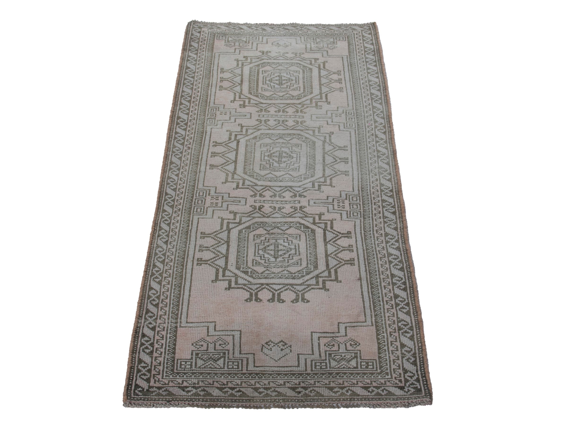 Persian Baluch accent rug in cream and greige, view 3 of 17
