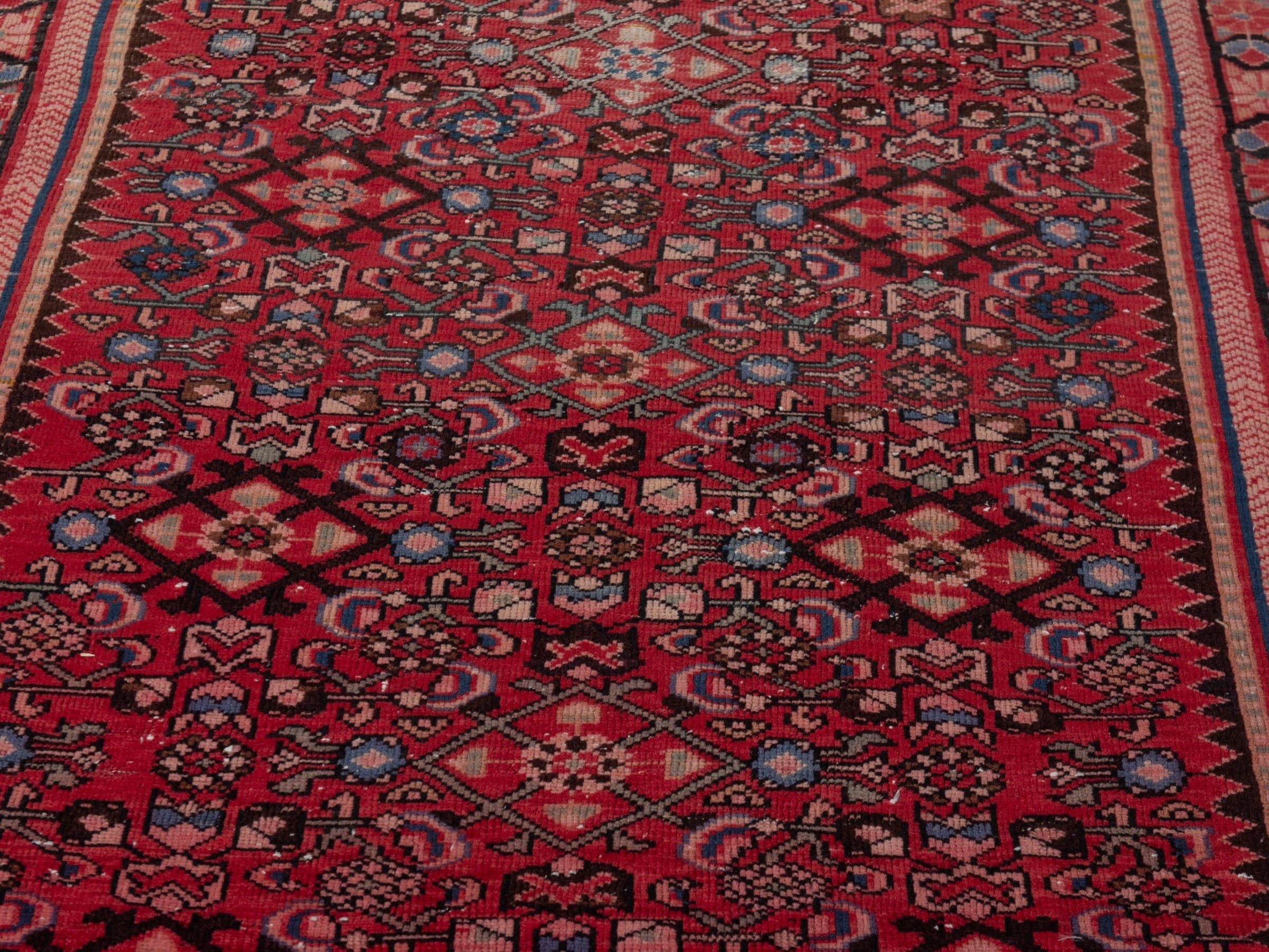Persian Hamedan runner rug in deep red and burgundy, view 10 of 16