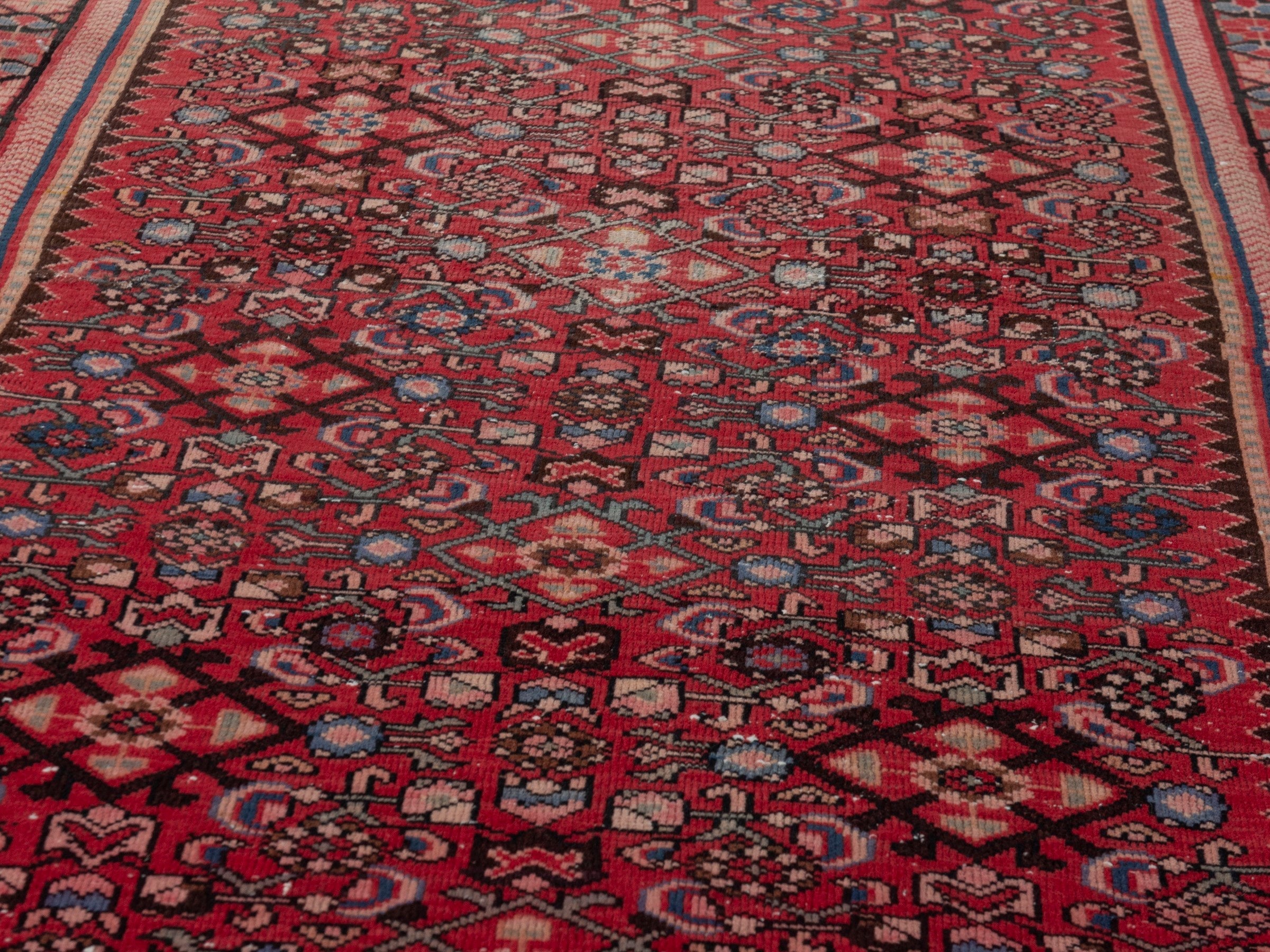 Persian Hamedan runner rug in deep red and burgundy, view 11 of 16