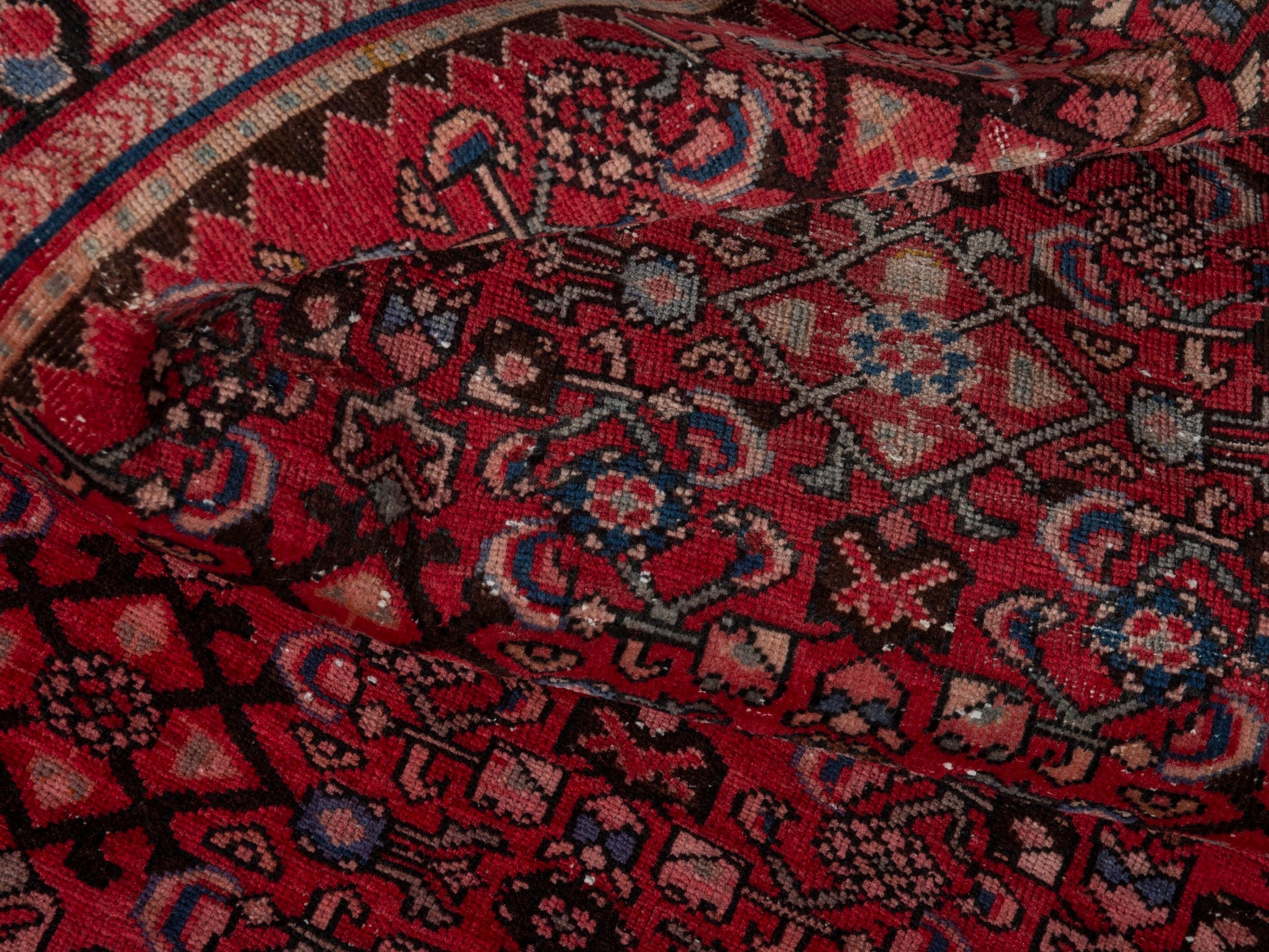 Persian Hamedan runner rug in deep red and burgundy, view 12 of 16