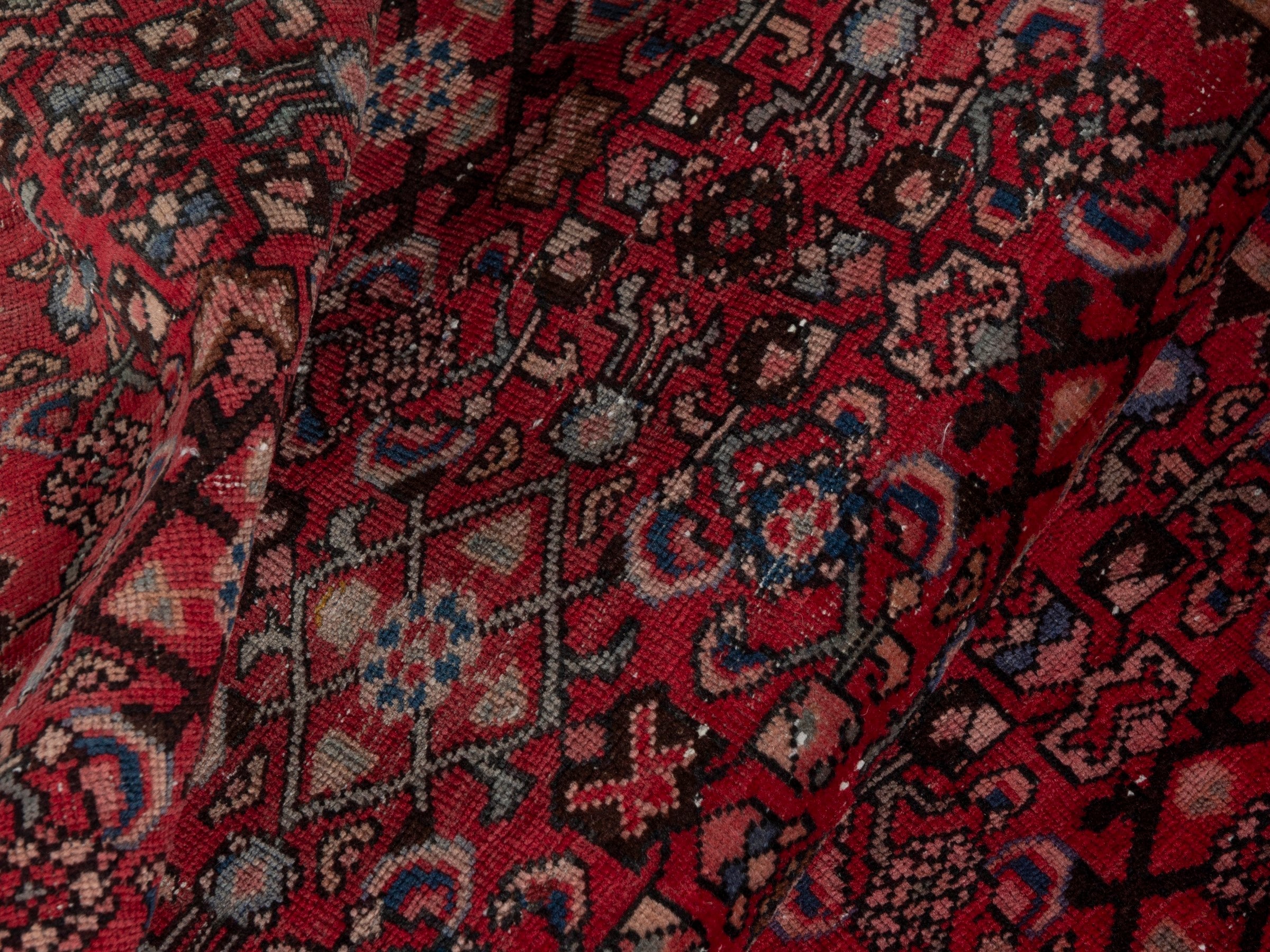 Persian Hamedan runner rug in deep red and burgundy, view 13 of 16