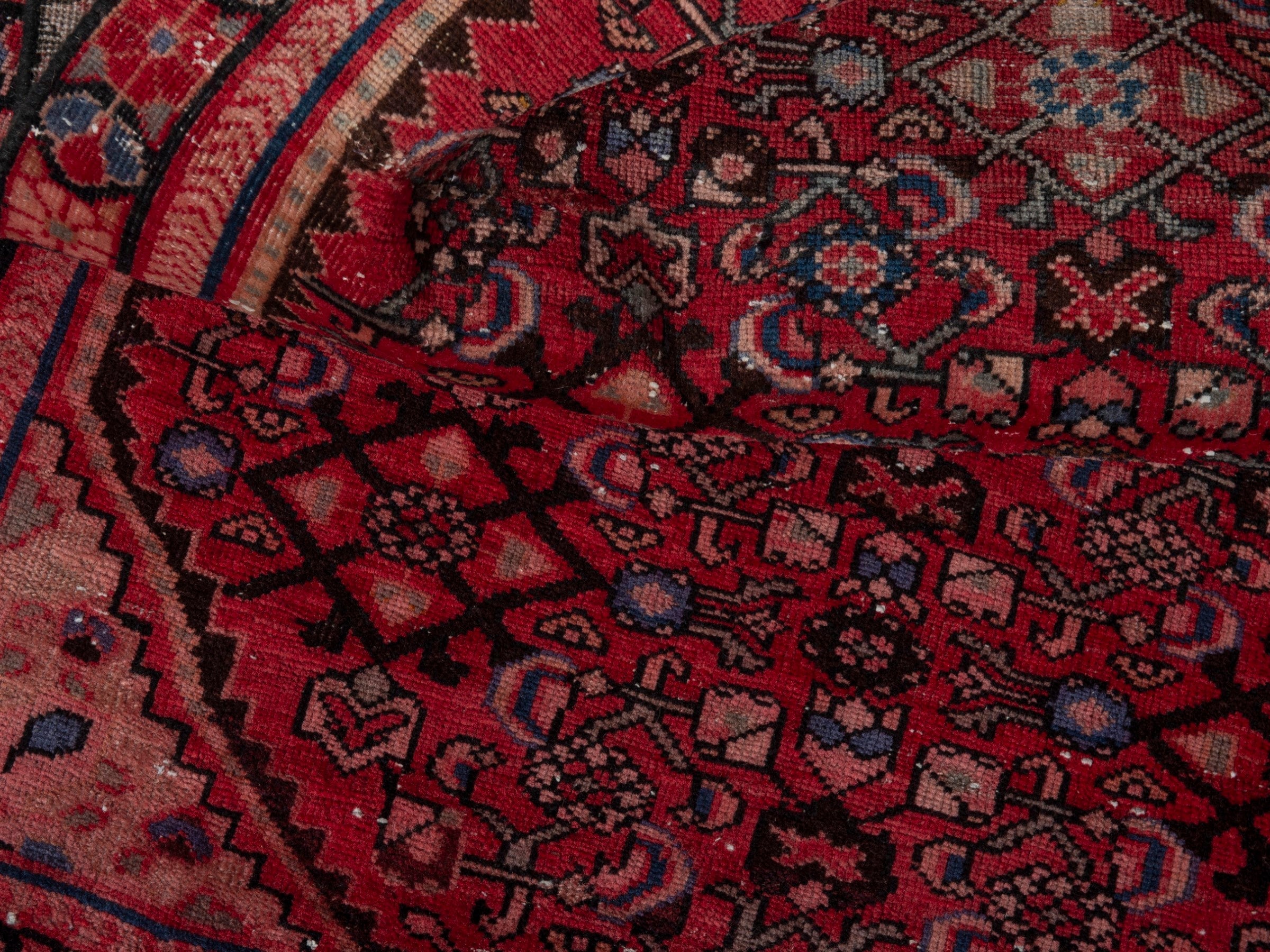 Persian Hamedan runner rug in deep red and burgundy, view 14 of 16