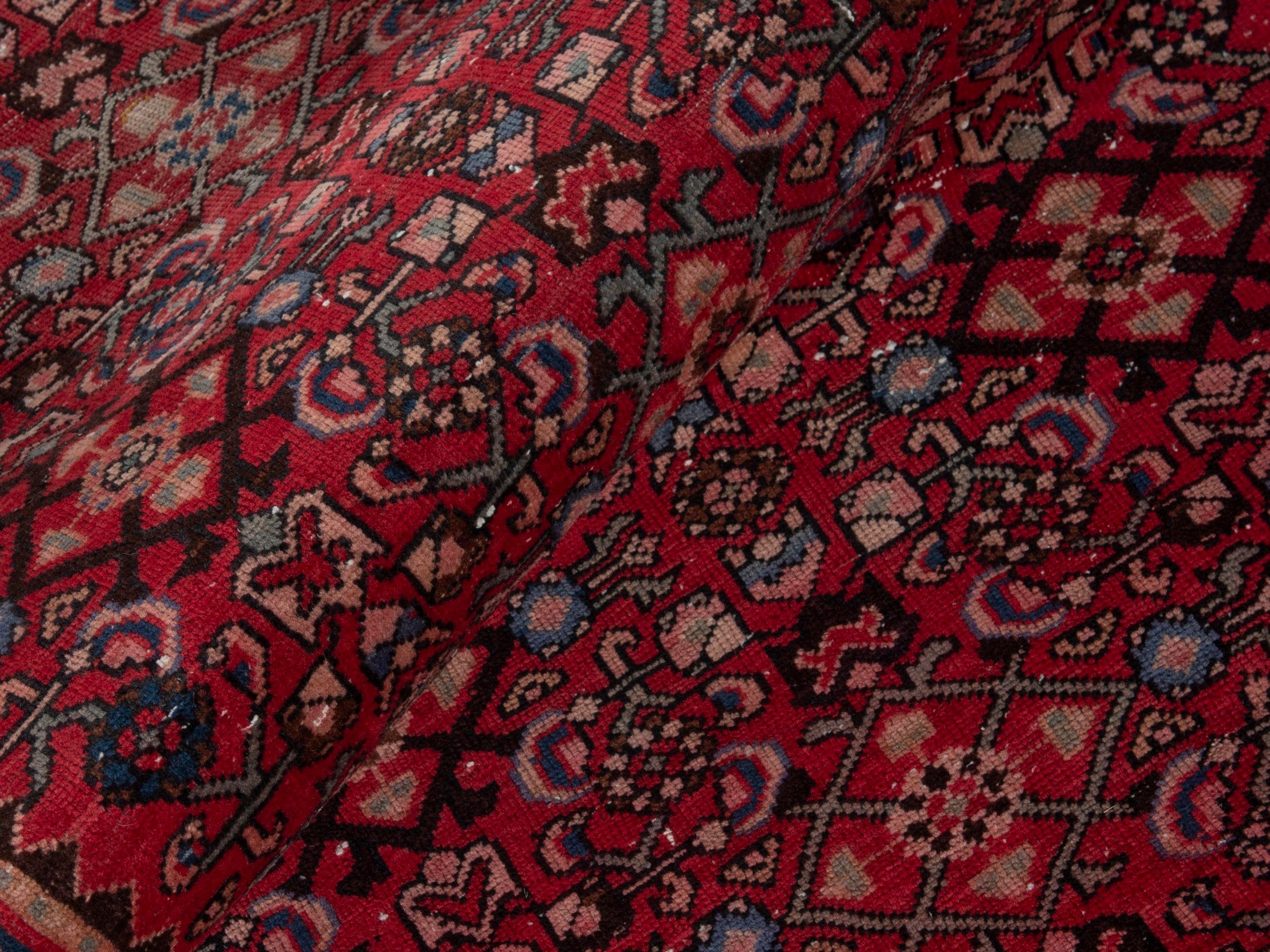 Persian Hamedan runner rug in deep red and burgundy, view 15 of 16