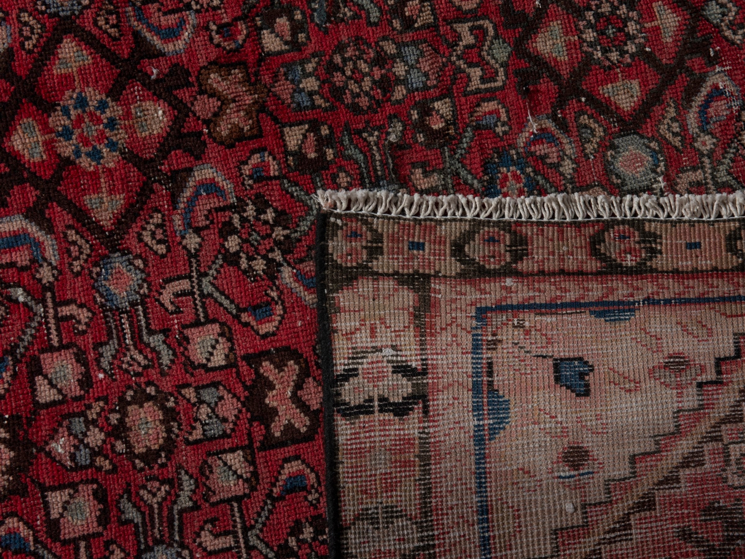 Persian Hamedan runner rug in deep red and burgundy, view 16 of 16