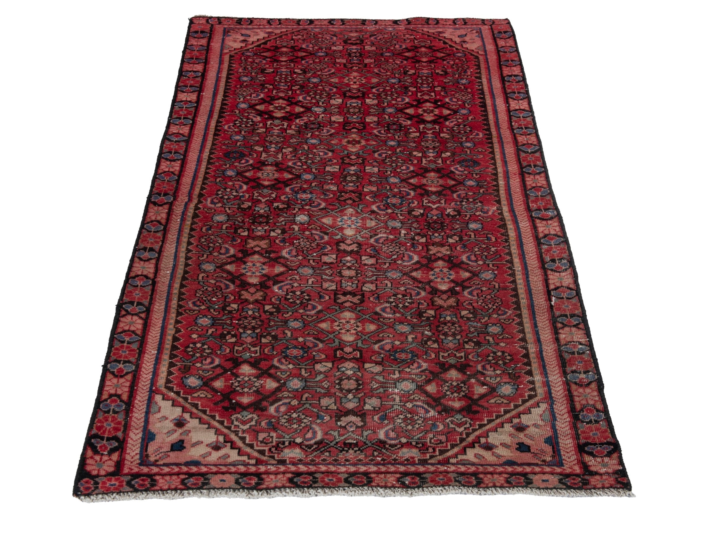 Persian Hamedan runner rug in deep red and burgundy, view 2 of 16
