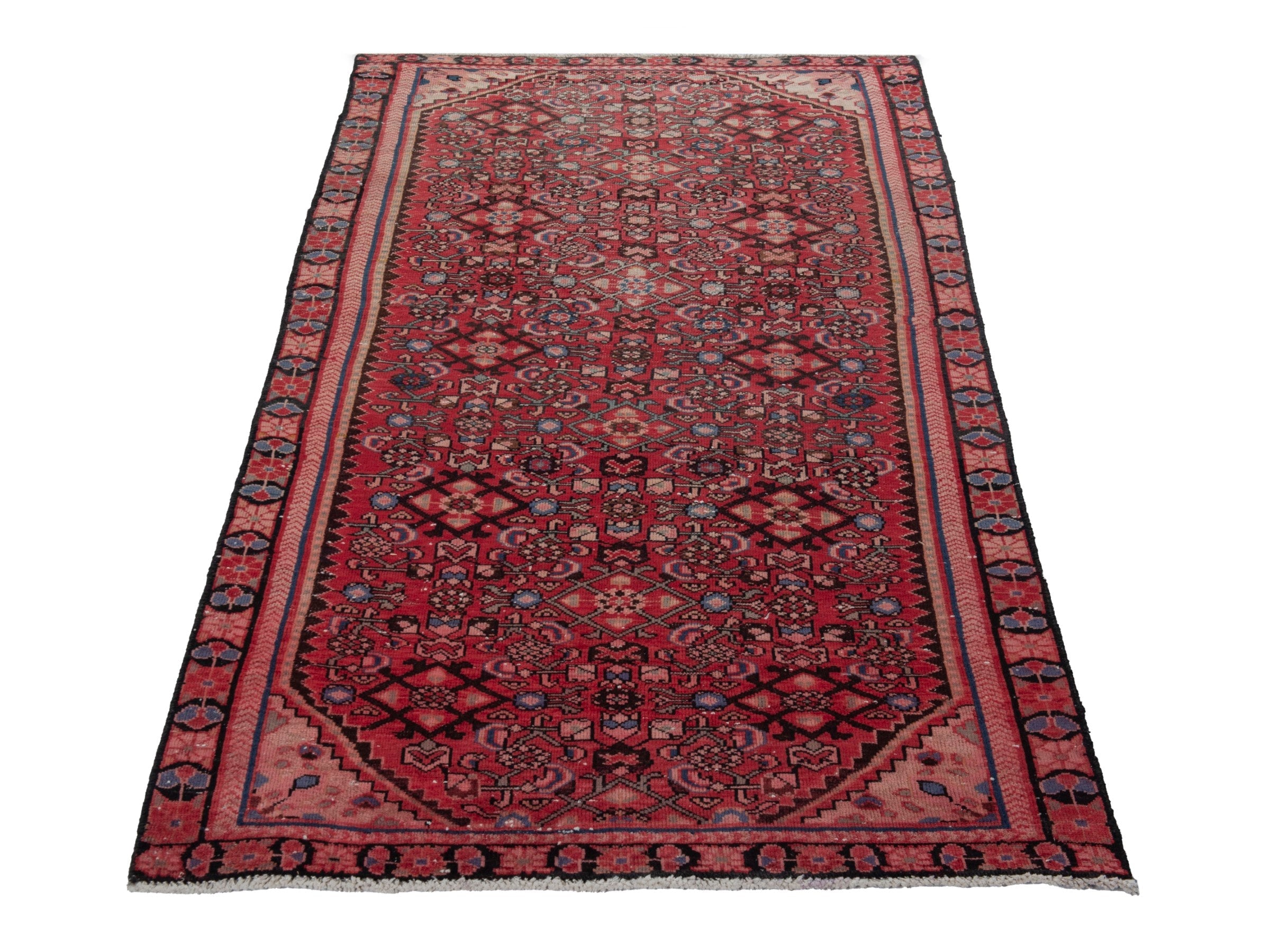 Persian Hamedan runner rug in deep red and burgundy, view 3 of 16