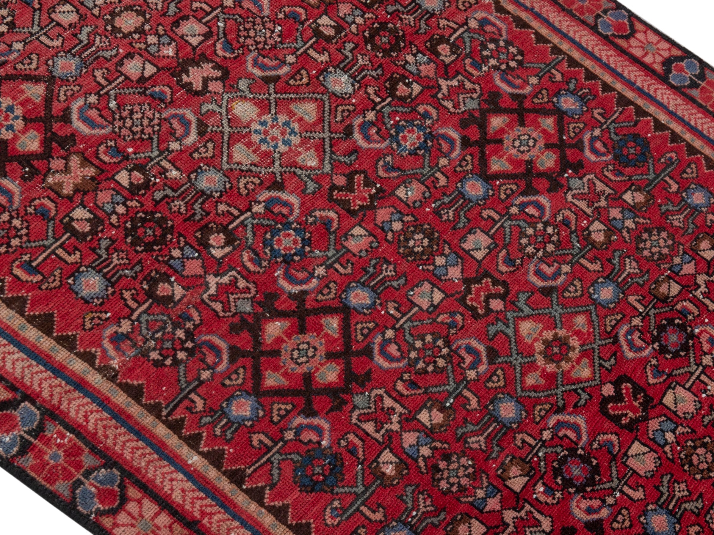 Persian Hamedan runner rug in deep red and burgundy, view 4 of 16