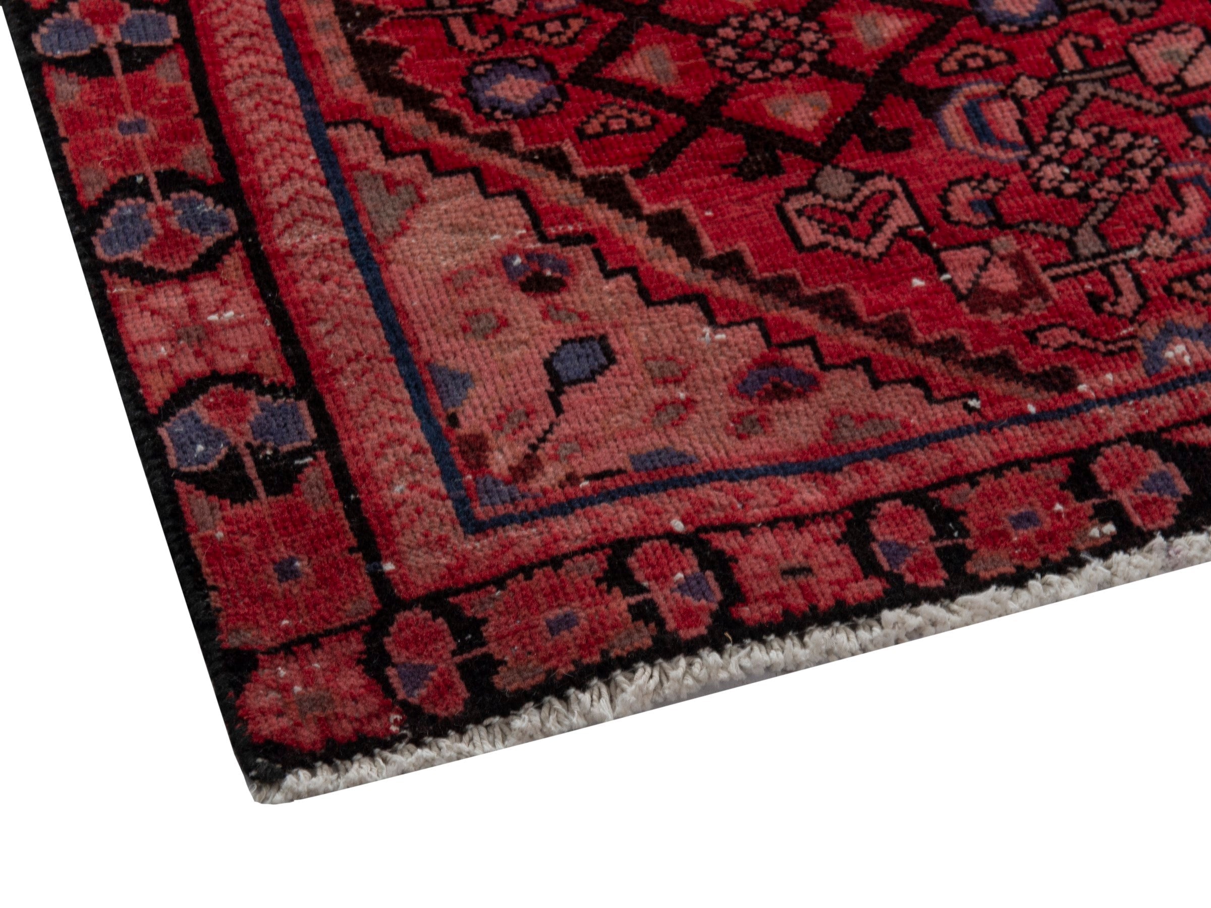 Persian Hamedan runner rug in deep red and burgundy, view 6 of 16