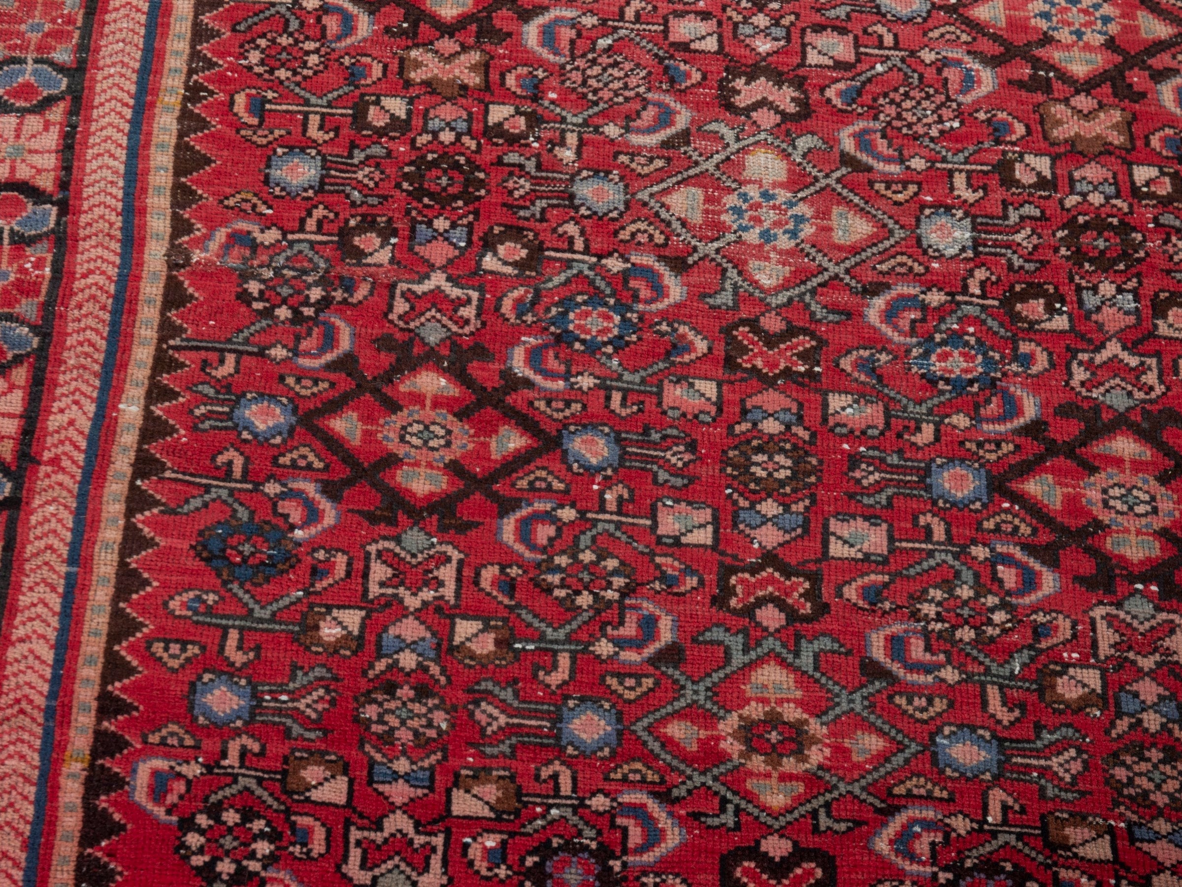 Persian Hamedan runner rug in deep red and burgundy, view 7 of 16
