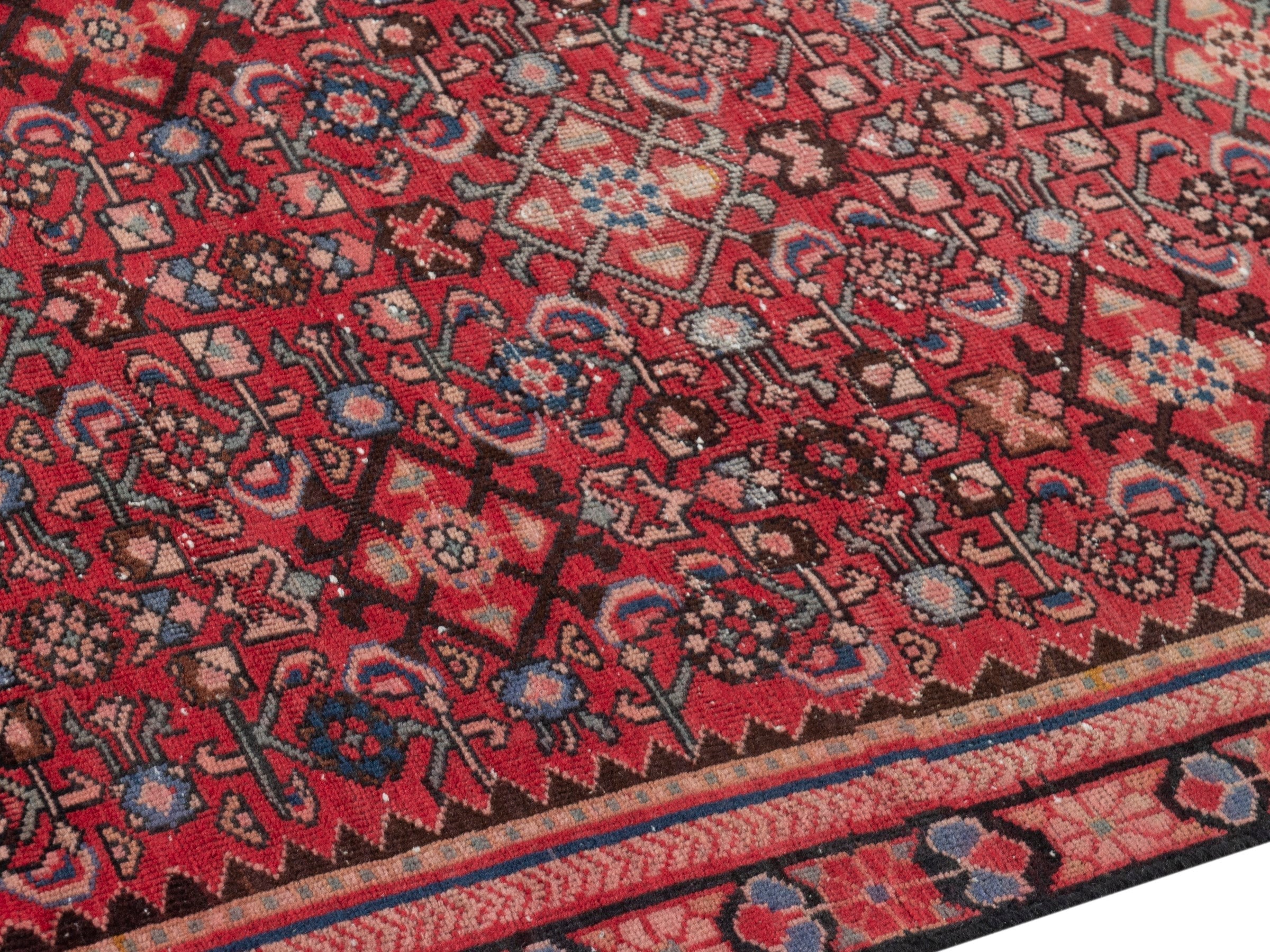Persian Hamedan runner rug in deep red and burgundy, view 8 of 16
