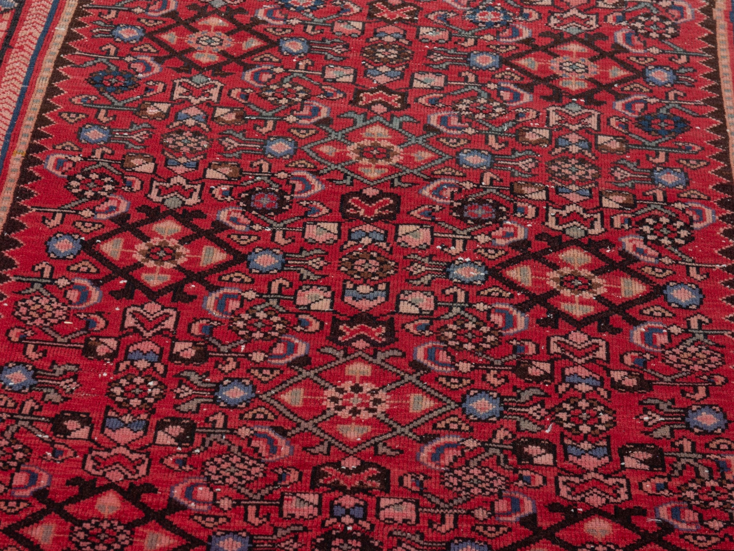 Persian Hamedan runner rug in deep red and burgundy, view 9 of 16