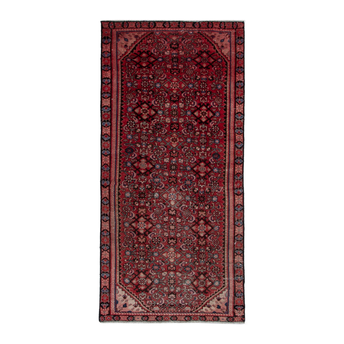 Persian Hamadan runner rug in deep red and burgundy, 3'1" x 6'5"