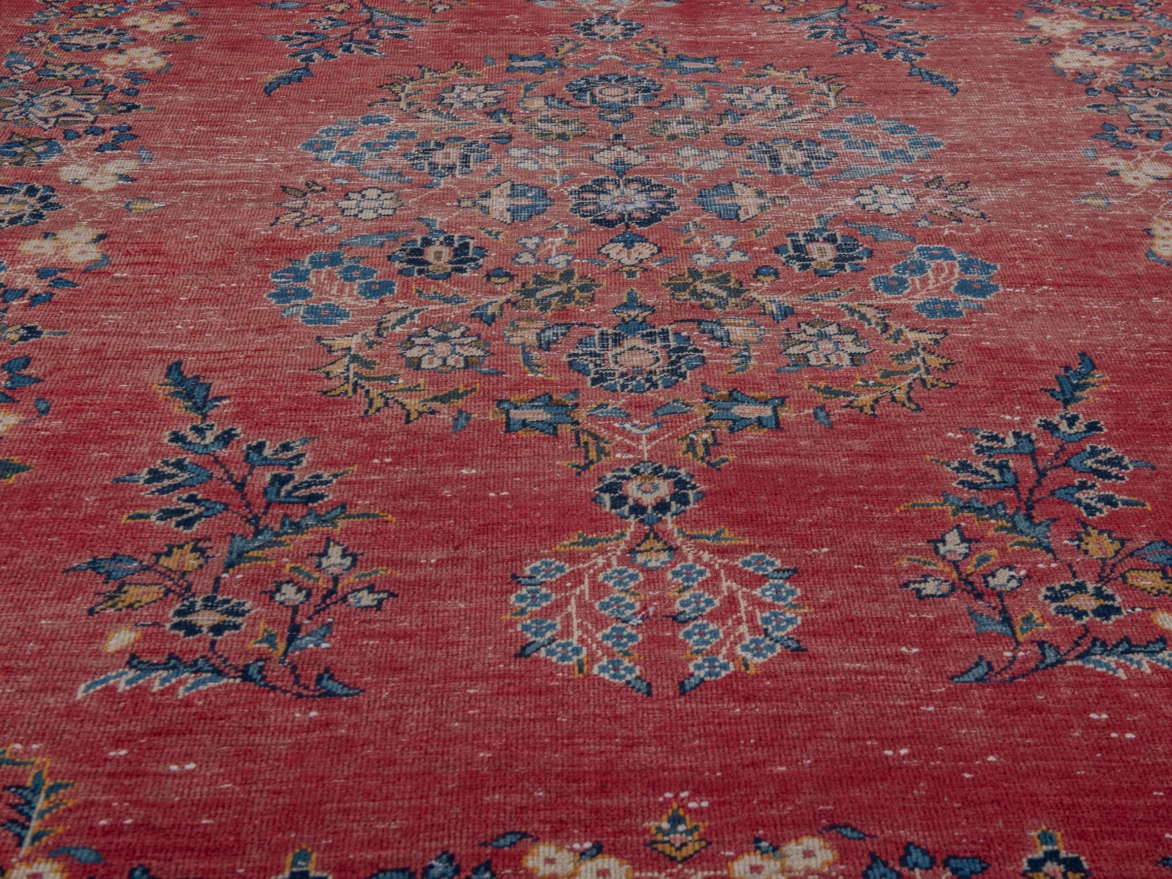 Persian Kashan accent rug in burgundy and faded red, view 10 of 17