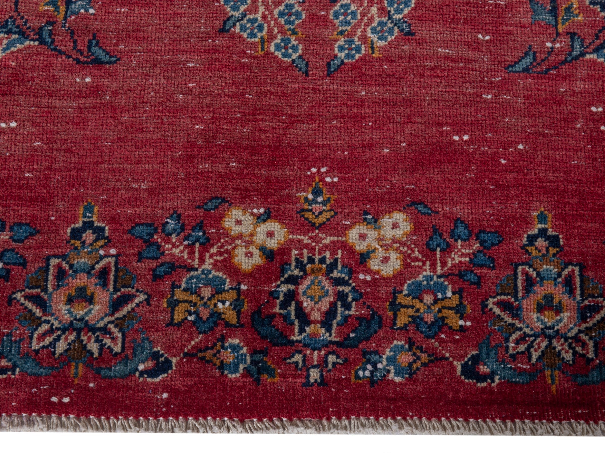 Persian Kashan accent rug in burgundy and faded red, view 11 of 17