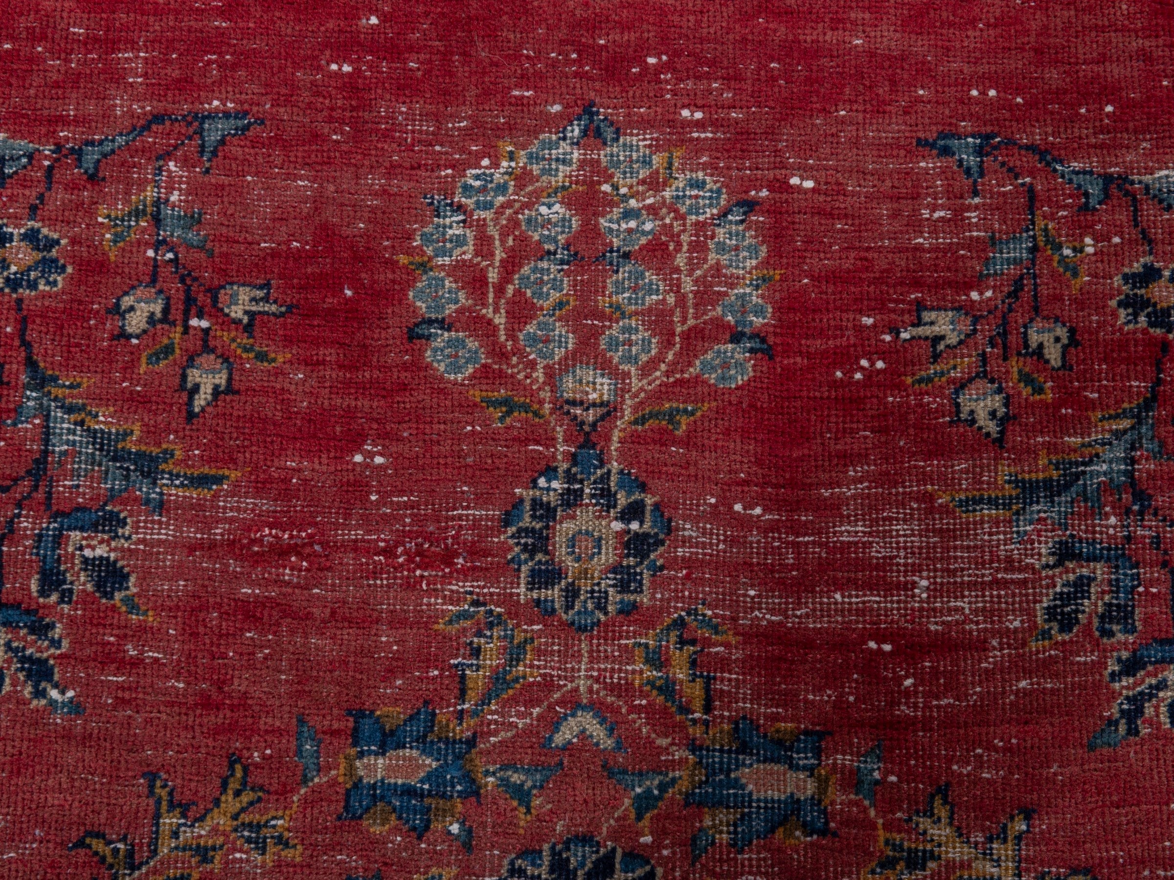 Persian Kashan accent rug in burgundy and faded red, view 13 of 17