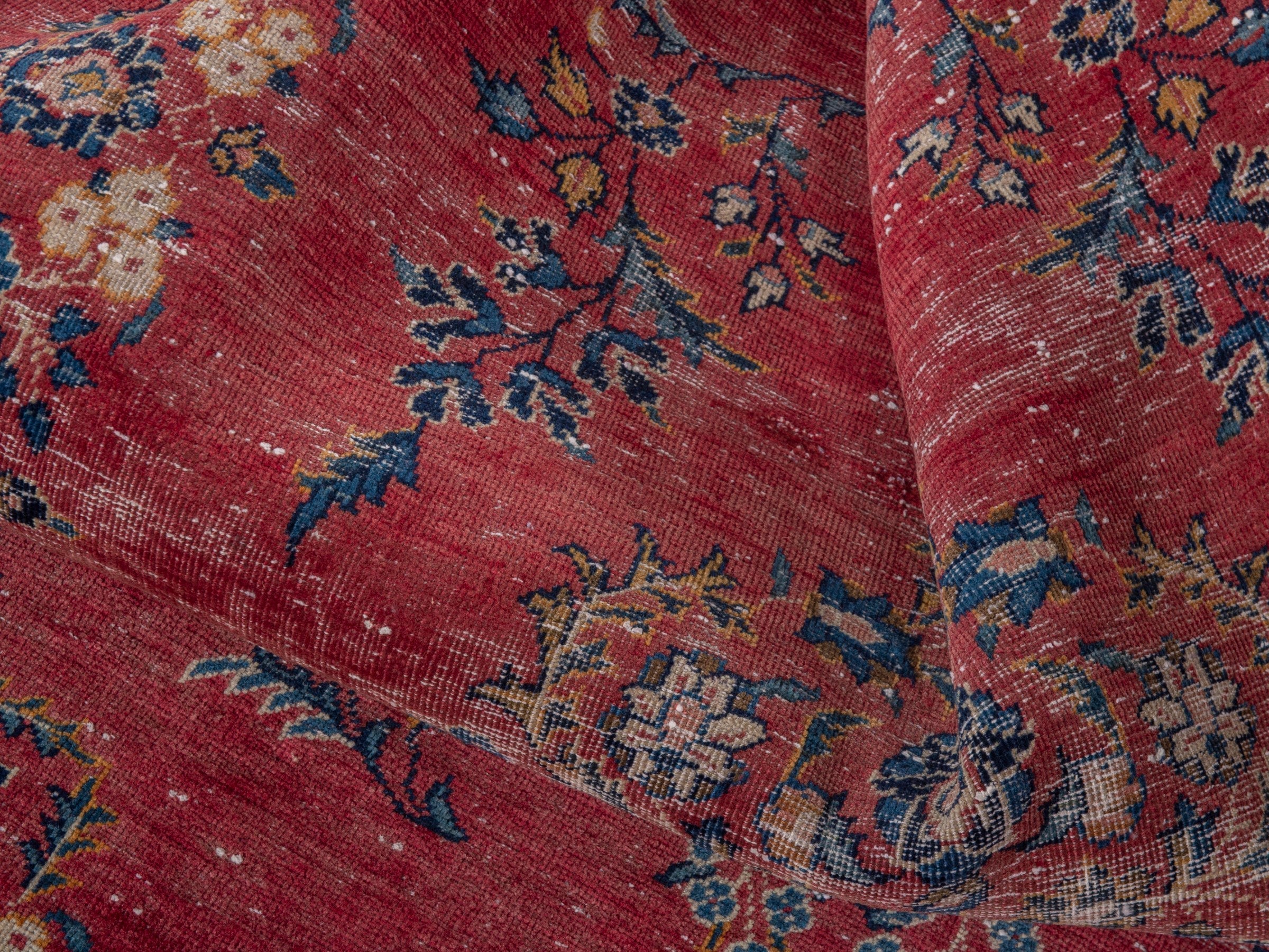Persian Kashan accent rug in burgundy and faded red, view 14 of 17