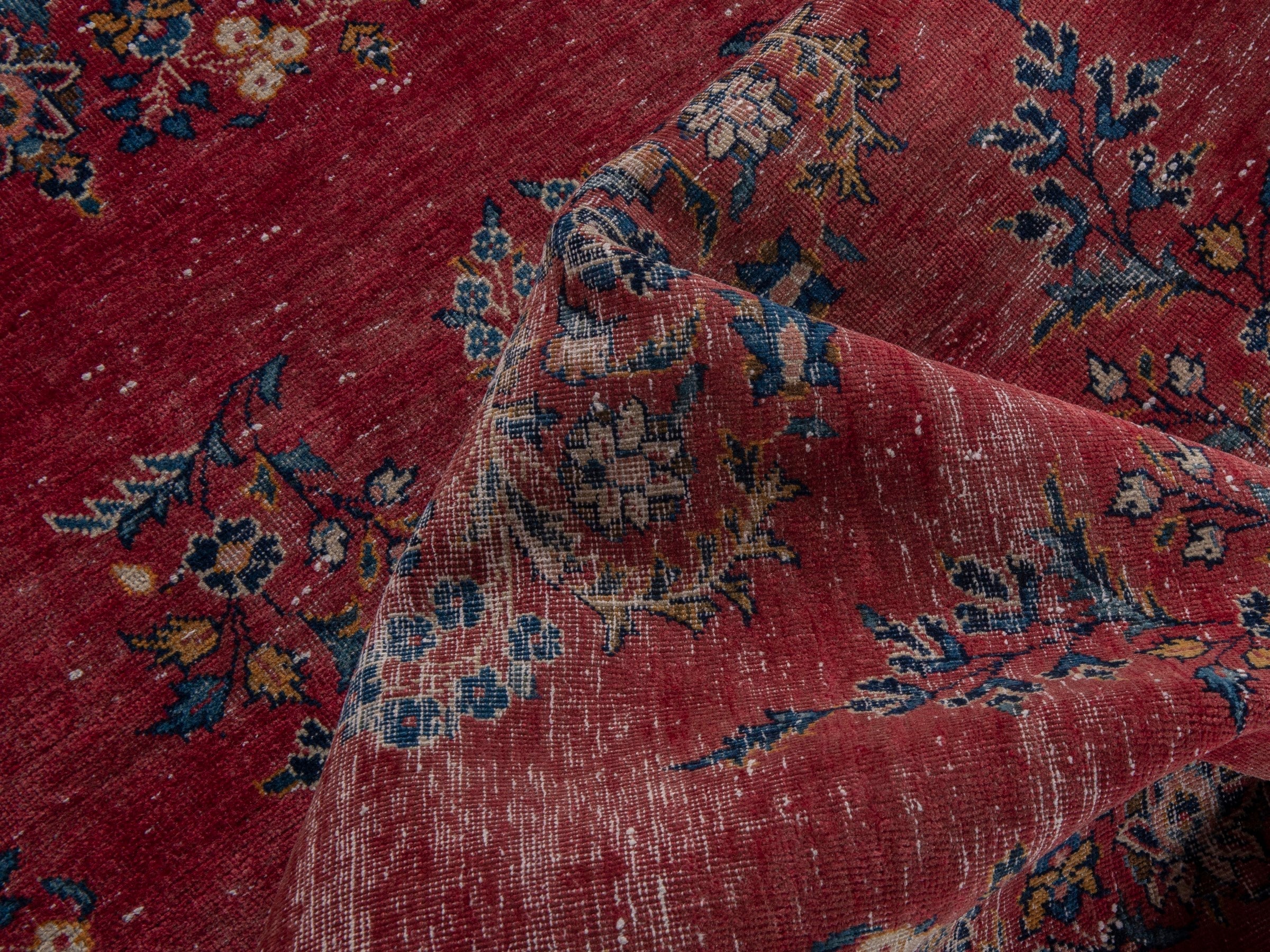 Persian Kashan accent rug in burgundy and faded red, view 15 of 17