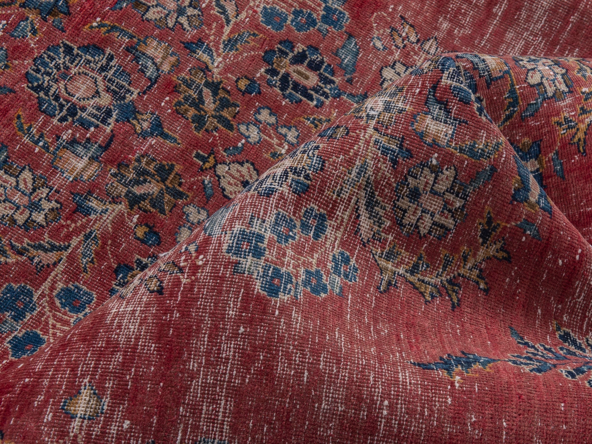 Persian Kashan accent rug in burgundy and faded red, view 16 of 17