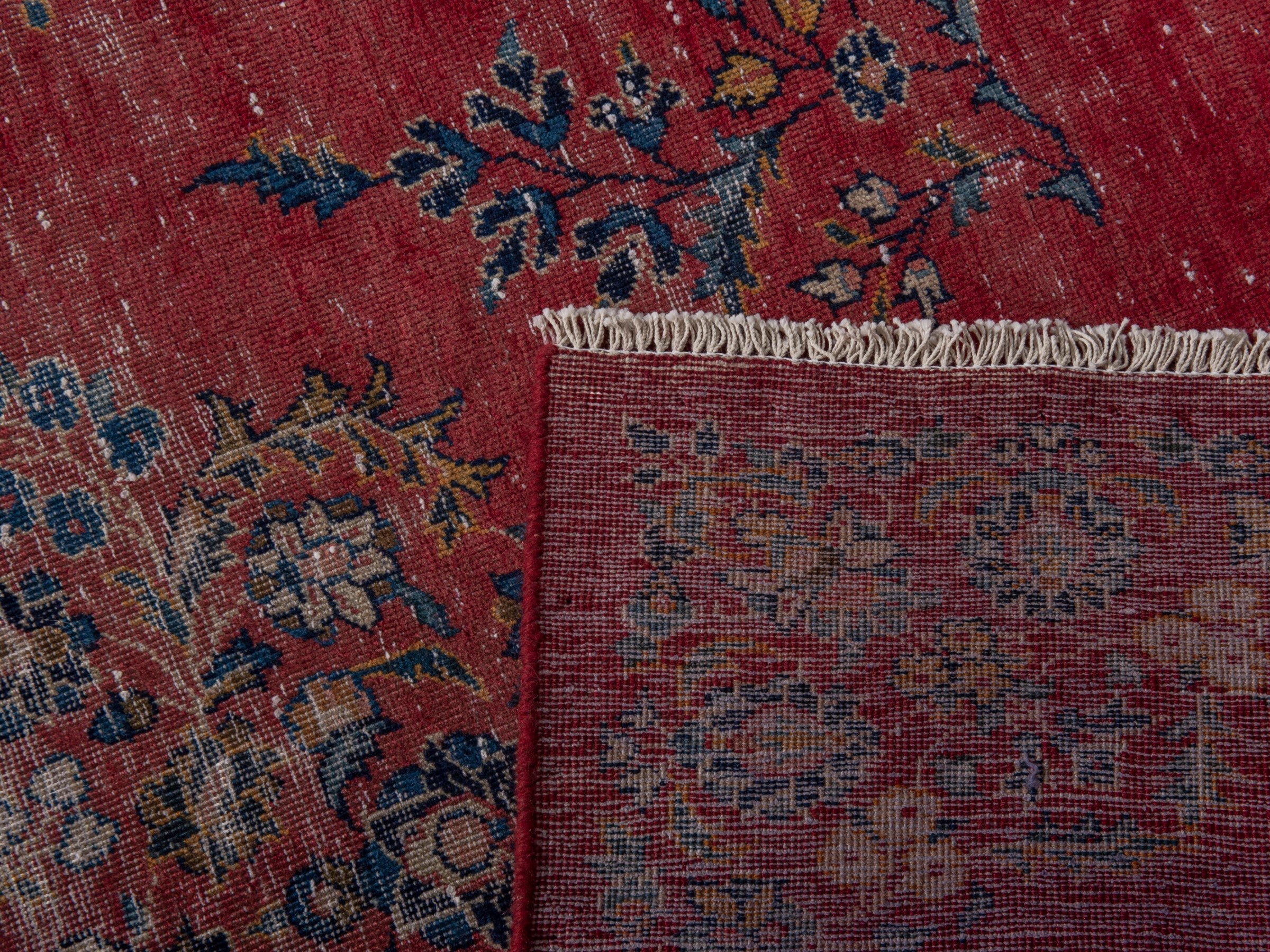 Persian Kashan accent rug in burgundy and faded red, view 17 of 17