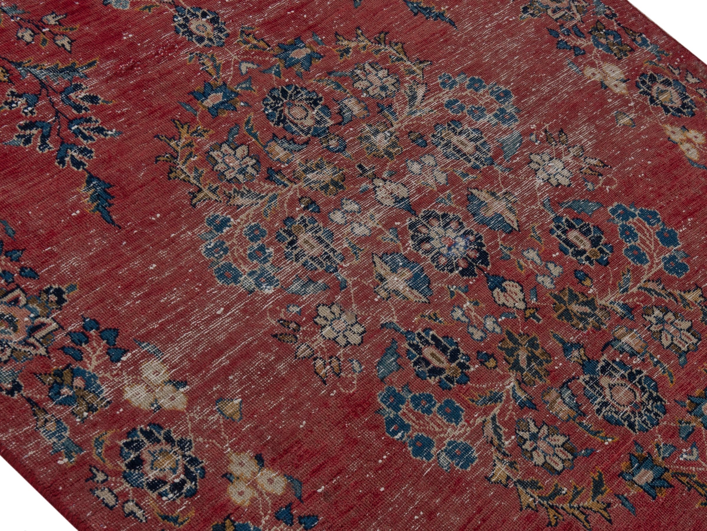 Persian Kashan accent rug in burgundy and faded red, view 4 of 17