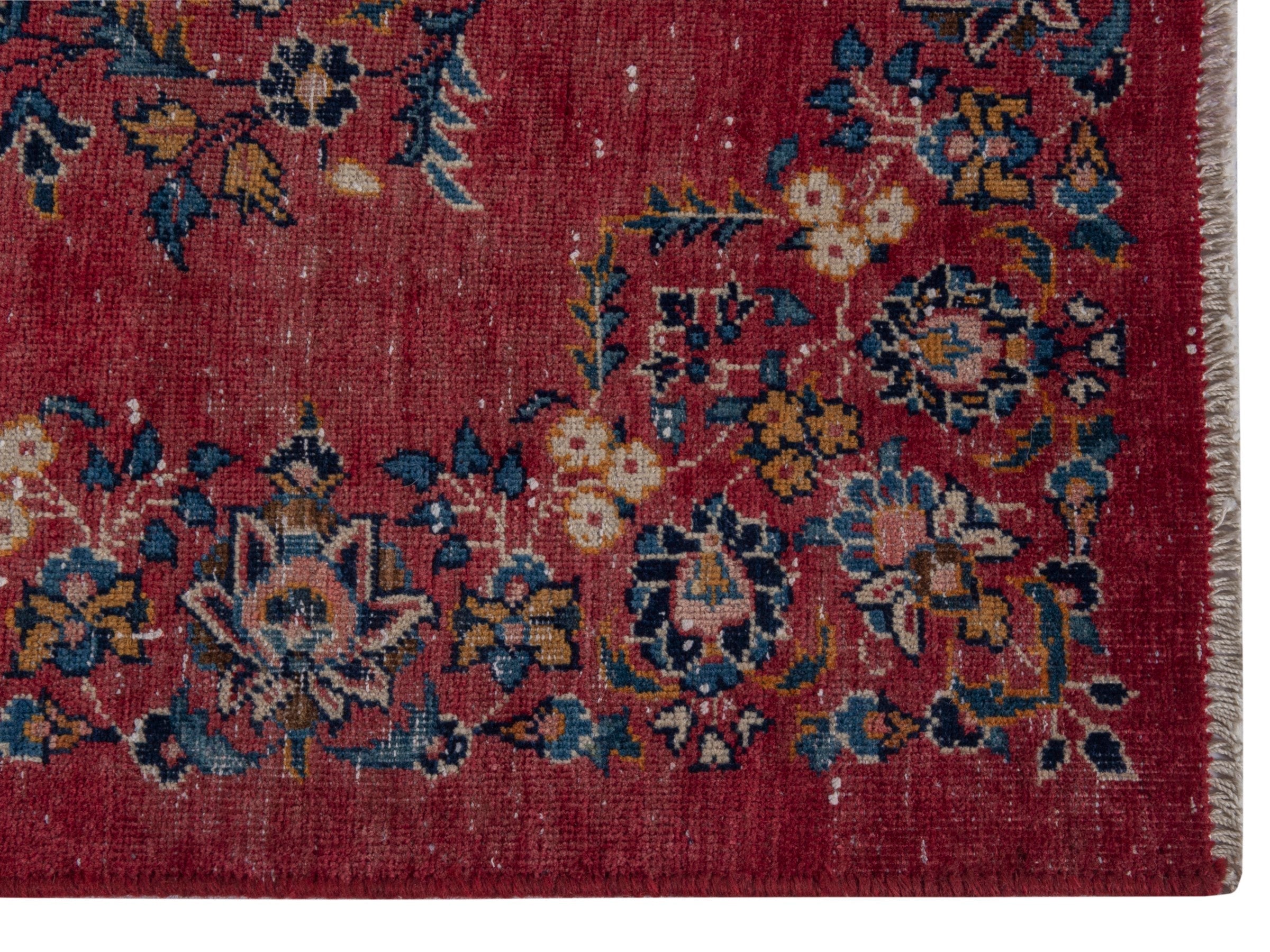 Persian Kashan accent rug in burgundy and faded red, view 5 of 17