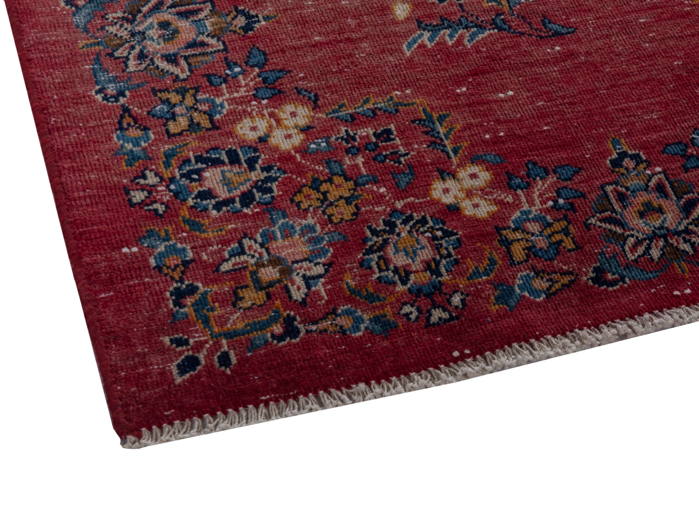 Persian Kashan accent rug in burgundy and faded red, view 6 of 17