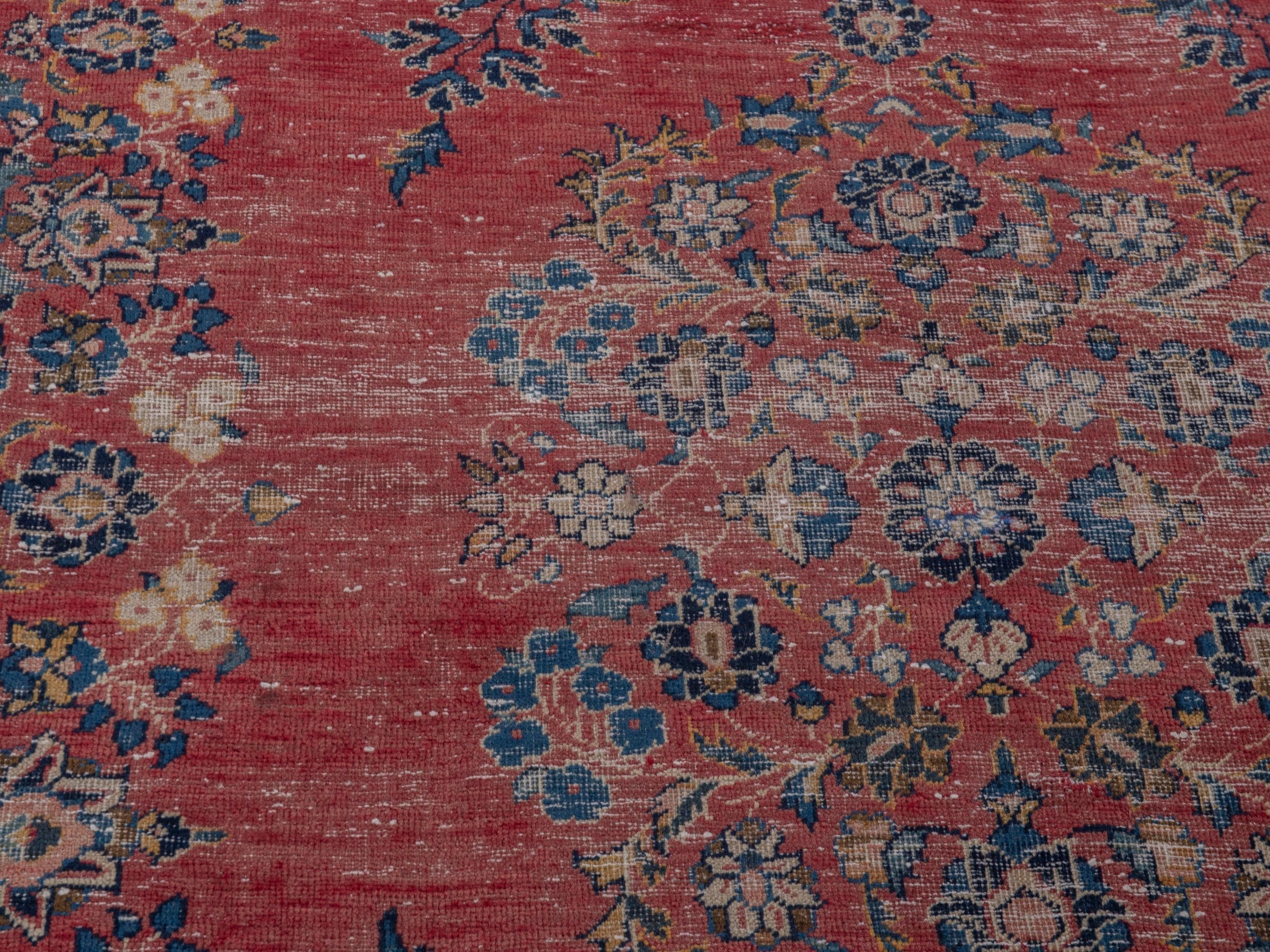 Persian Kashan accent rug in burgundy and faded red, view 7 of 17
